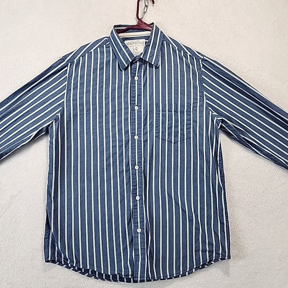Vintage VINTAGE Aeropostale Long Sleeve Dress Shirt Mens L Blue Striped Preppy Office Academia Size 42R - 4 Thumbnail
