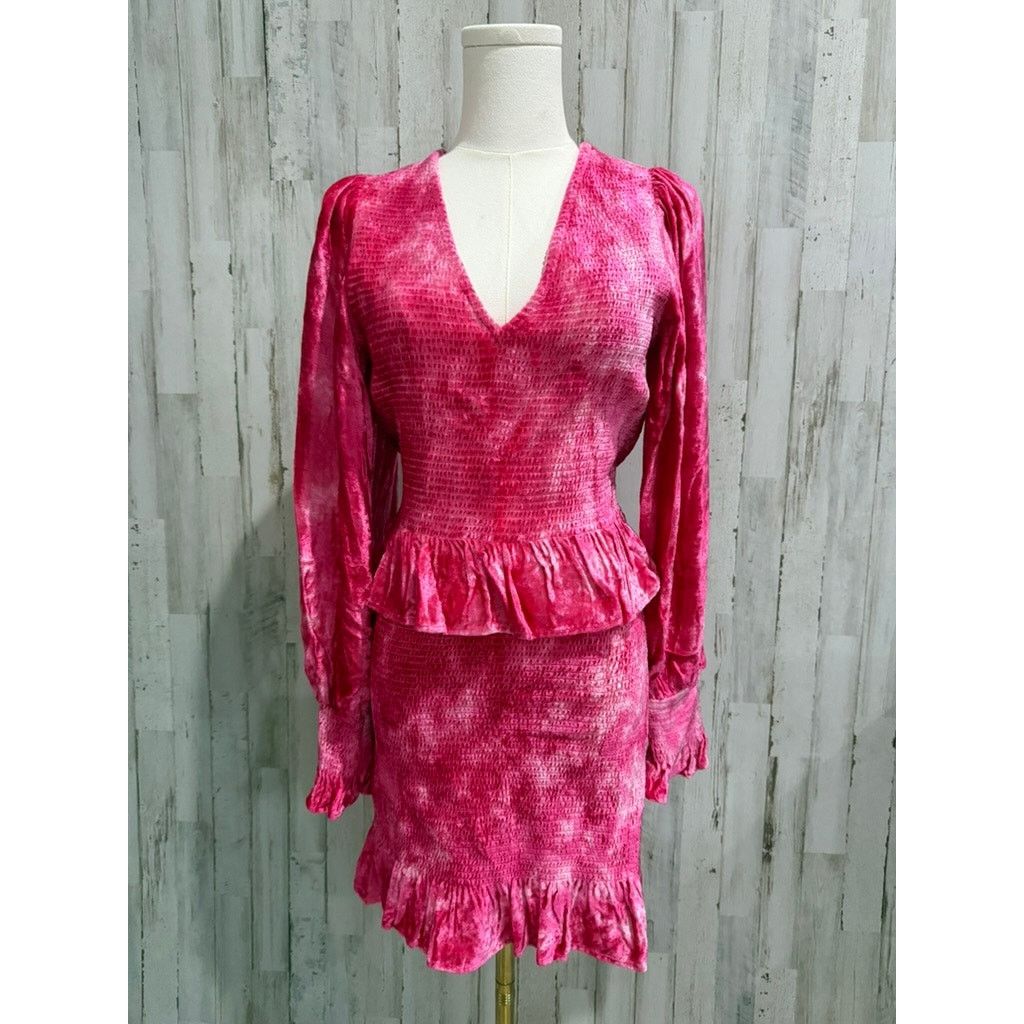 LoveShackFancy LoveShackFancy Evan Pink Tie Dye Velvet Mini Dress Medium Size M / US 6-8 / IT 42-44 - 4 Thumbnail