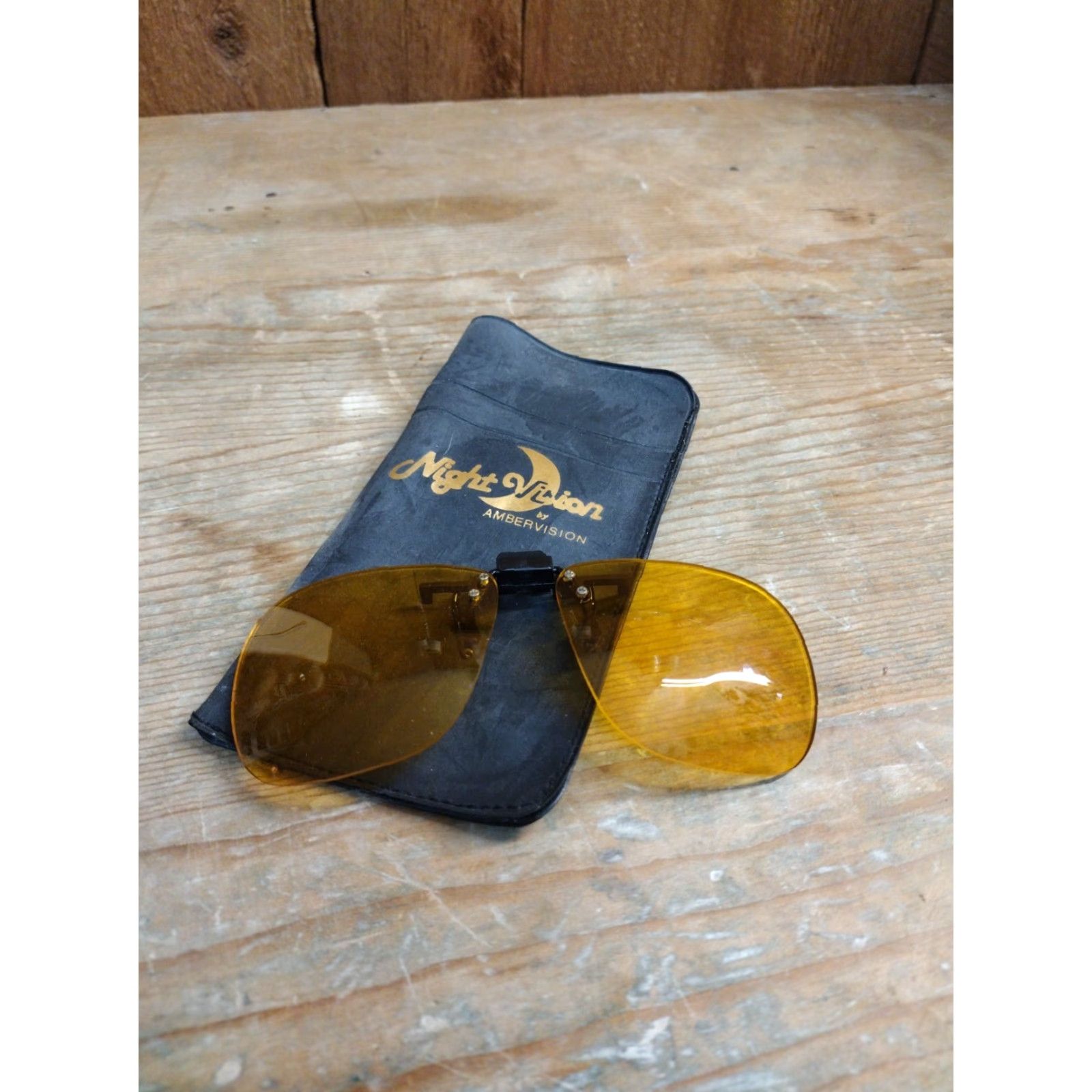 Vintage VINTAGE AmberVision Night Vision Medium Rectangular Sunglasses clip on tv 80s Unisex Adults Black Yellow Frame Clear Sunglasses Size ONE SIZE - 2 Thumbnail