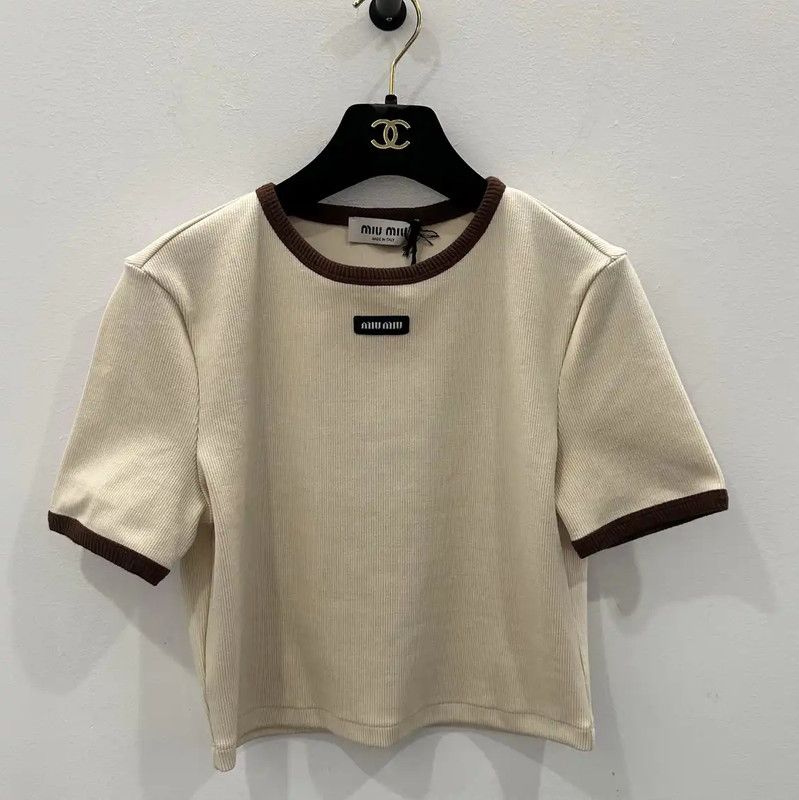 Miu Miu Miu Miu Cream Cotton Women's T-Shirt 0089 Size M / US 6-8 / IT 42-44 - 1 Thumbnail