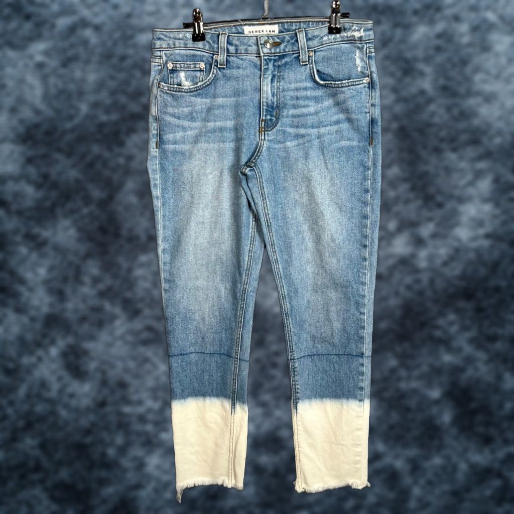 Vintage Derek Lam Womens Jeans Size 26 Tapered Leg Frayed Hem Blue Denim Size 26" / US 2 / IT 38 - 1 Thumbnail