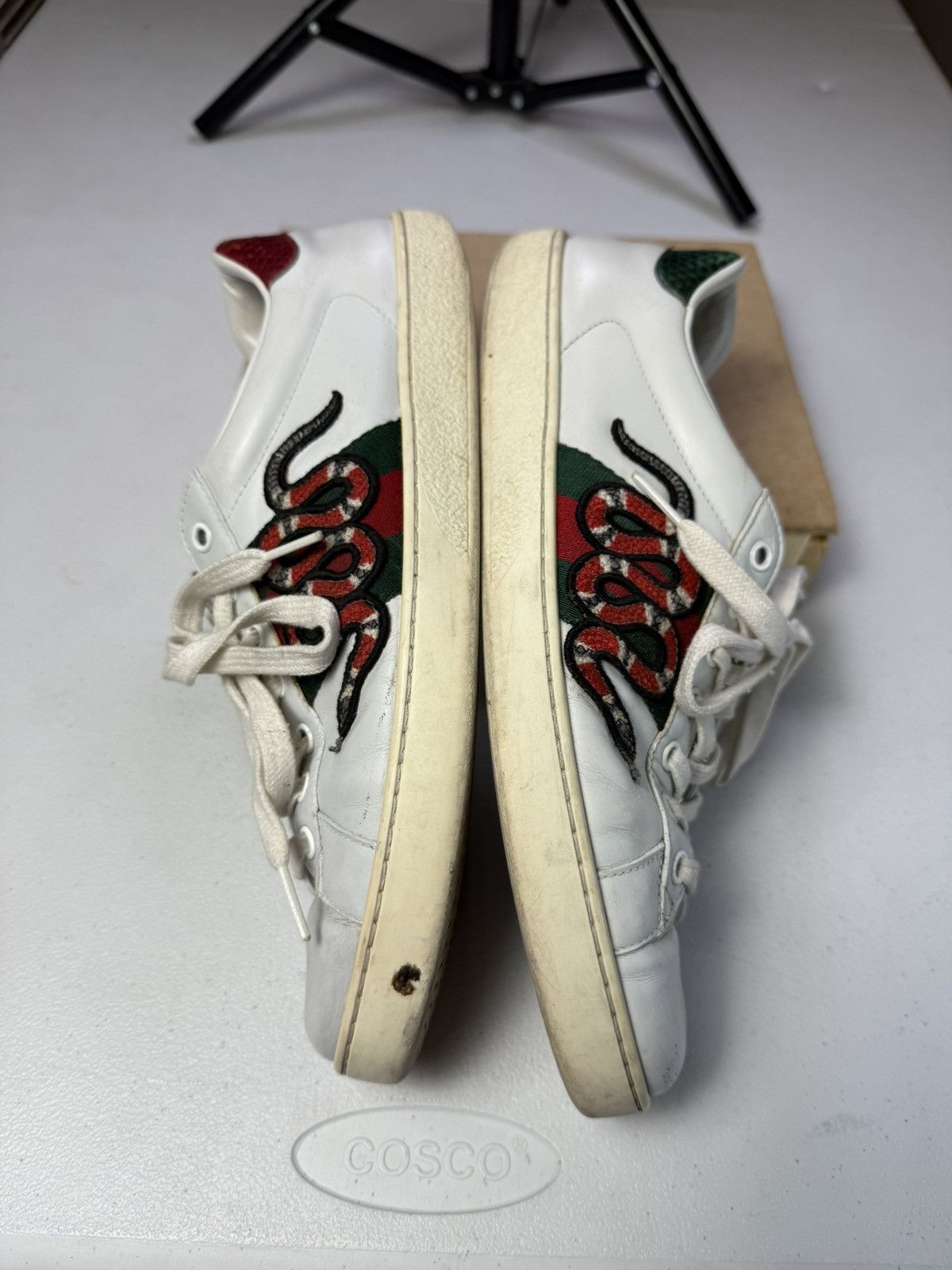 Gucci Mens Gucci Ace Embroidered Sneaker White Leather Snake Sz 8 Size US 8 / EU 41 - 12 Thumbnail