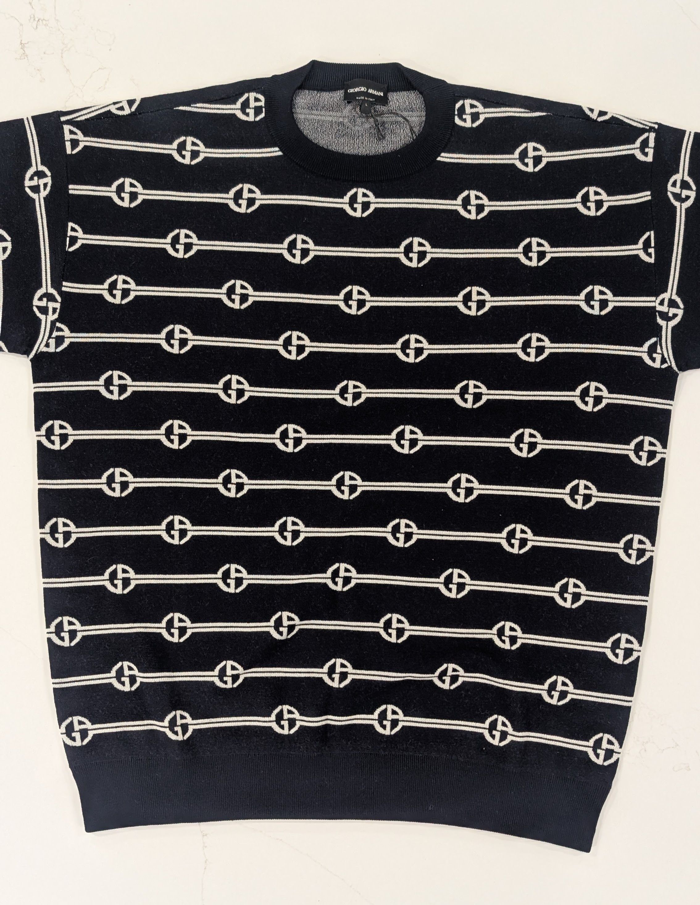 Giorgio Armani GIORGIO ARMANI Virgin Wool Monogram Knit Sweater Size US L / EU 52-54 / 3 - 2 Thumbnail
