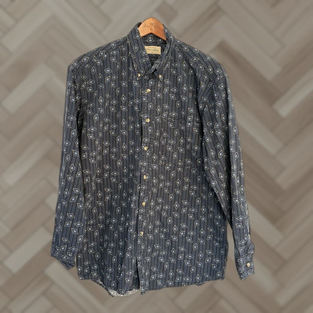Vintage VINTAGE St. Johns Bay Shirt Mens Button-Down Long Sleeve 90s Blue Geometric Cotton Regular M Size US M / EU 48-50 / 2 - 1 Thumbnail