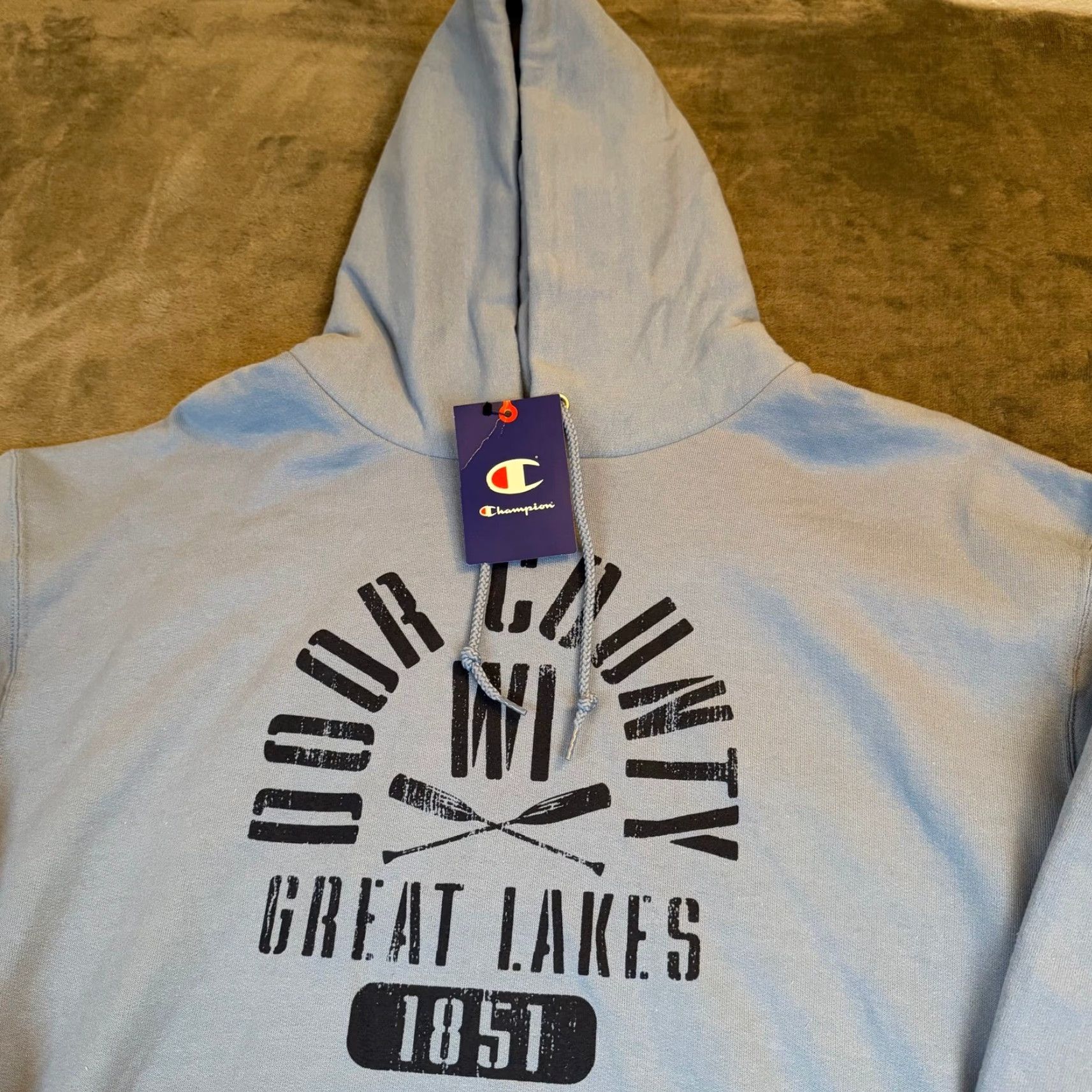 Champion Champion Hoodie Mens L Blue Graphic Print Hooded Pockets All Seasons Door County WI Great Lakes Nautical Souvenir Vintage: No Size US L / EU 52-54 / 3 - 2 Thumbnail