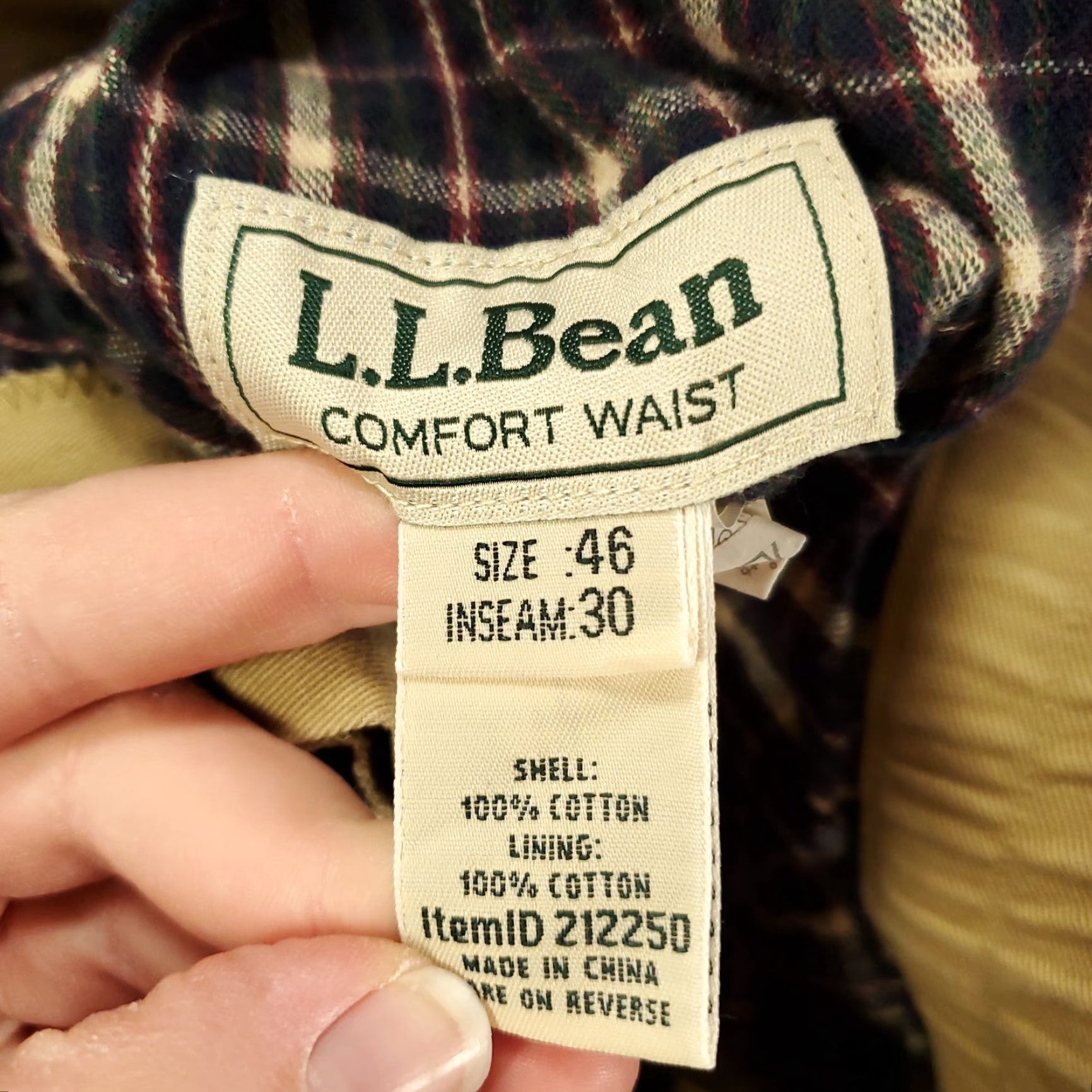 Vintage LL Bean Pant Mens 46x30 Chino Cotton Pleated Lined Comfort Waist Beige Size US 30 / EU 46 - 6 Thumbnail