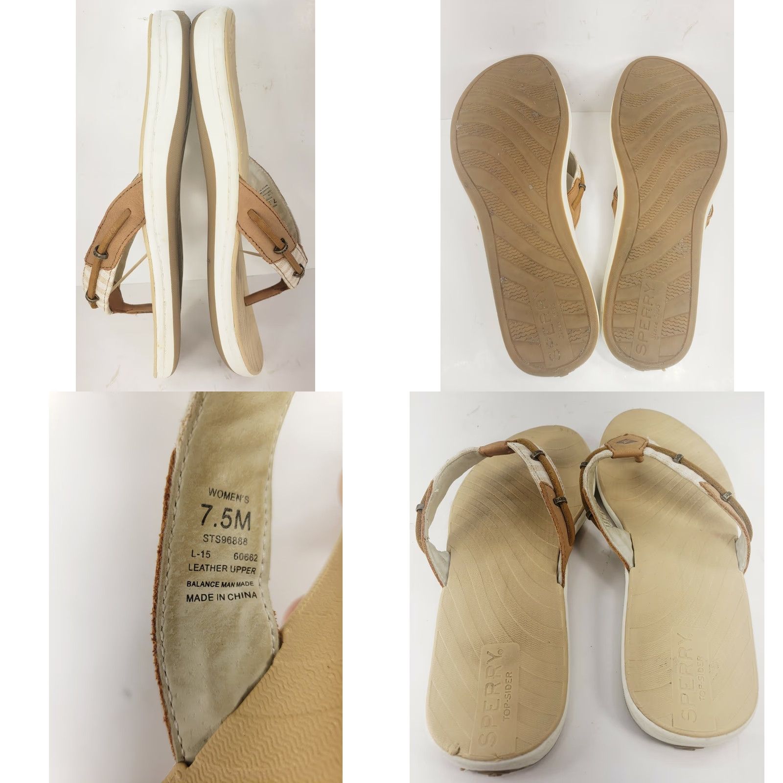 Sperry Sperry Seafish Sandal Women 7.5M Tan White Striped Canvas Leather Slip-On Flat Size US 8 / IT 38 - 8 Thumbnail