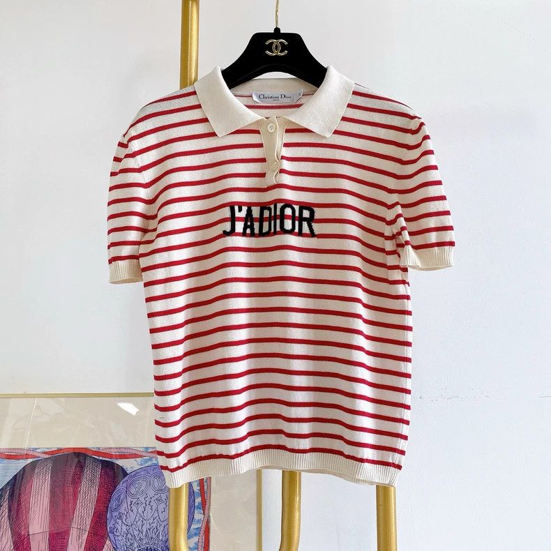 Dior Striped letter knitted pink T-shirt