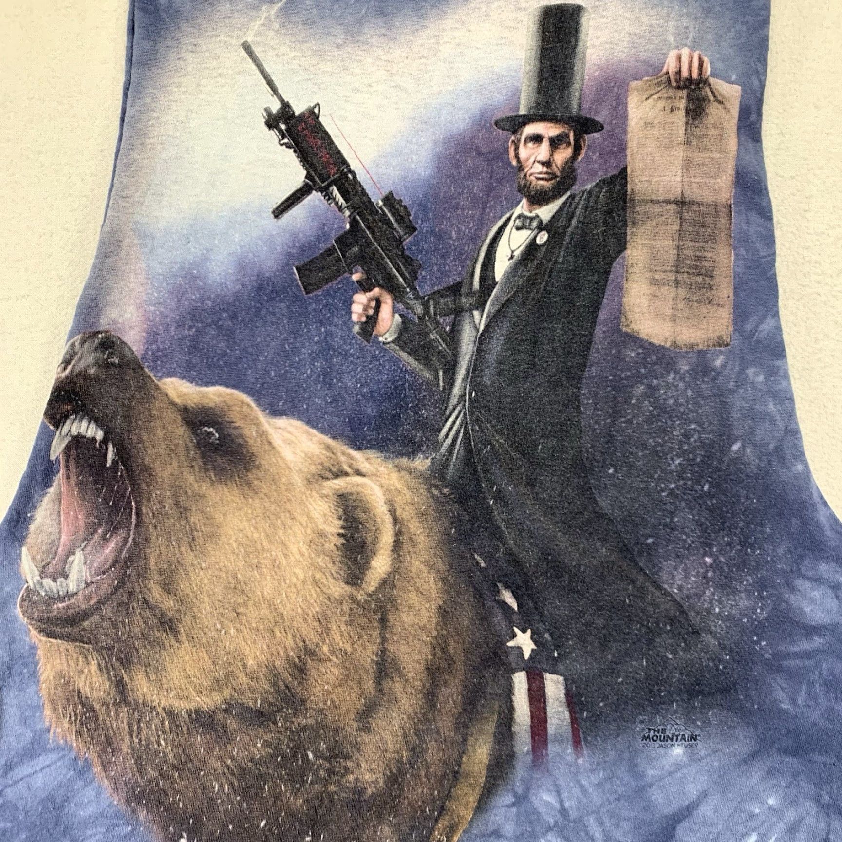 The Mountain The Mountain Men’s T-Shirt Blue Abraham Lincoln Bear Machine Gun Graphic Crew Neck Medium Casual Size US M / EU 48-50 / 2 - 3 Thumbnail