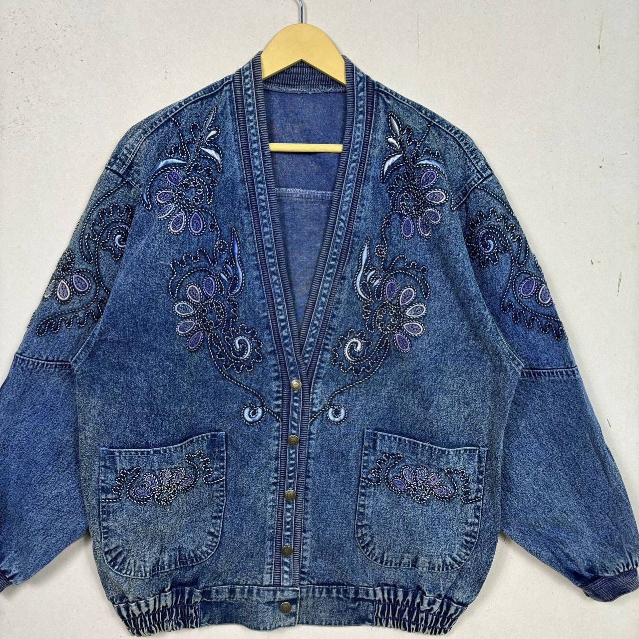 Other Vintage 80s Embroidered Acid Wash Denim Jacket Size US L / EU 52-54 / 3 - 3 Thumbnail
