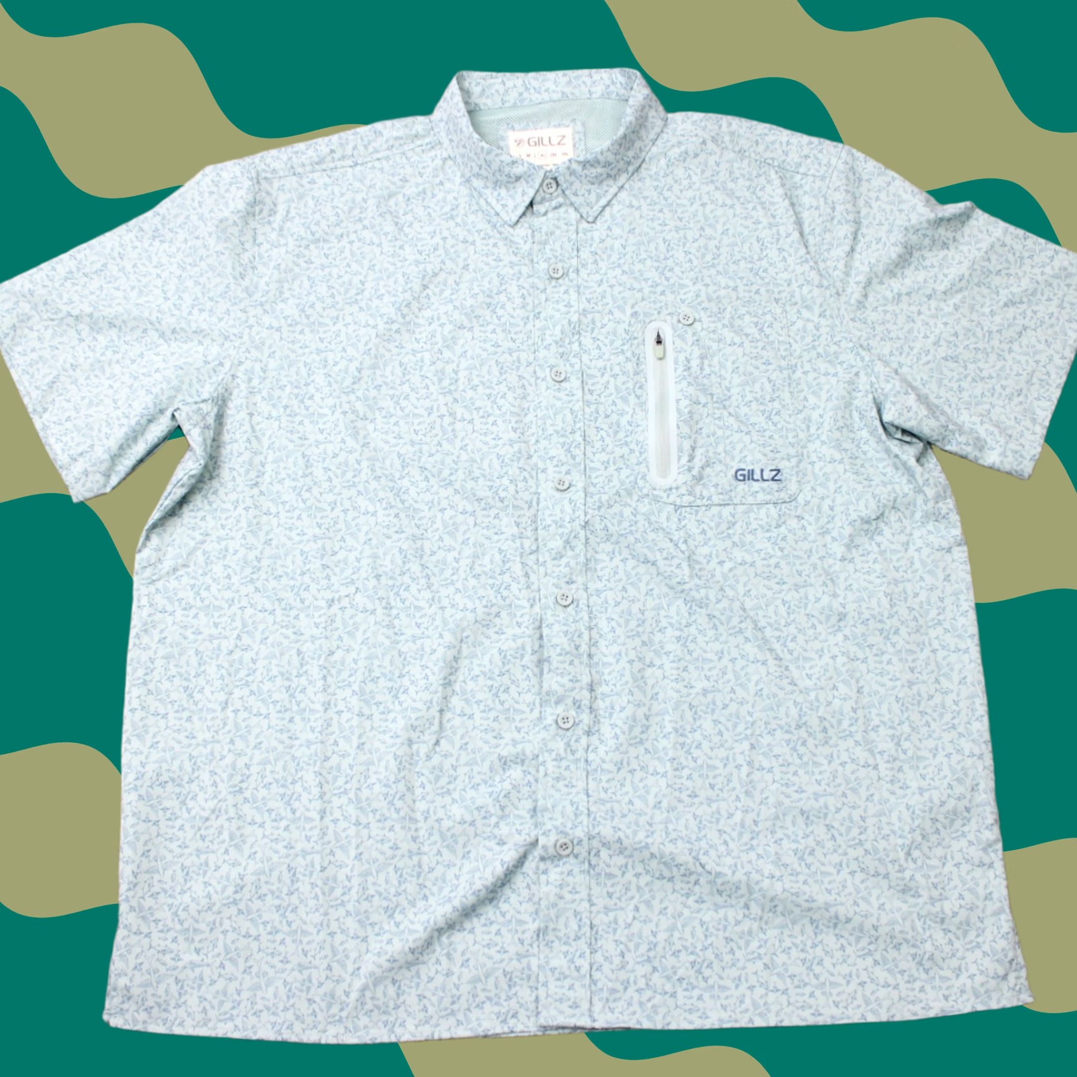 Vintage Gillz AOP Shirt Mens XL Blue Fish All Over Print Polyester Stretch Long Sleeve Size US XL / EU 56 / 4 - 1 Thumbnail
