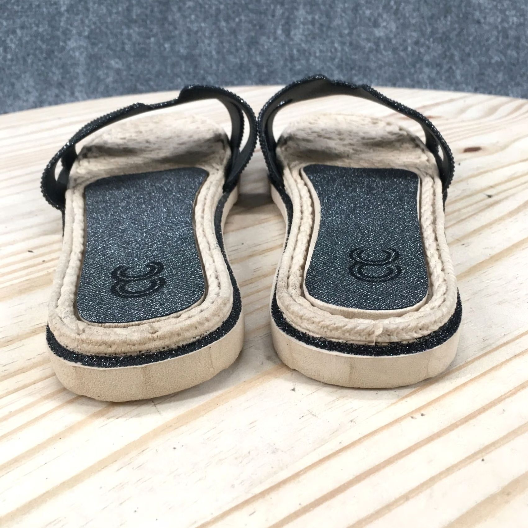 Vintage Cindy Claire Sandals Womens 38 Slide Flats Slip On CC Logo Black Glitter Open Toe Womens Sandal Size US 8 / IT 38 - 6 Thumbnail