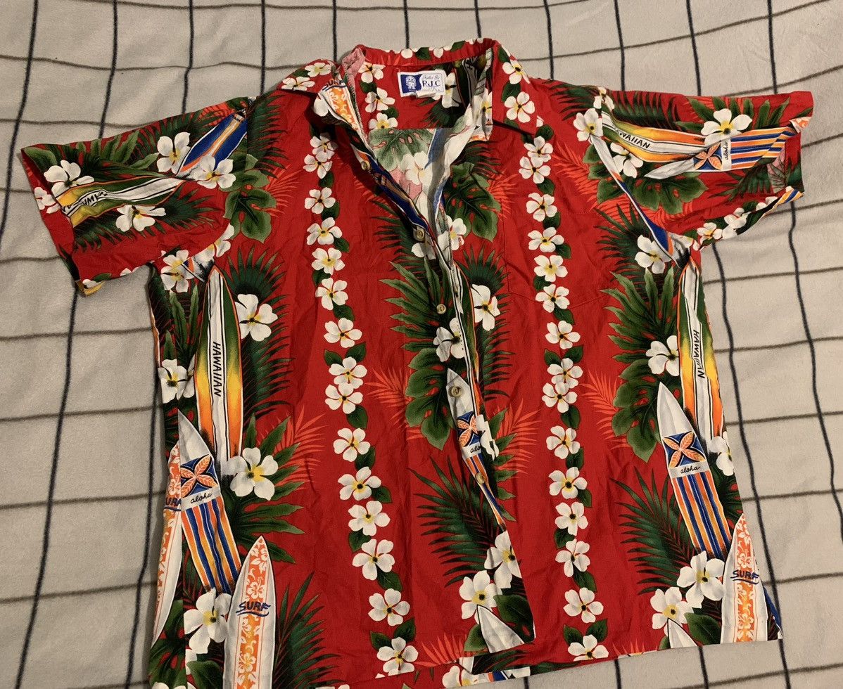 image of Hawaiian Shirt x Vintage Hawaiian Silk Company Flower Silk Shirt in Red, Men's (Size XL)