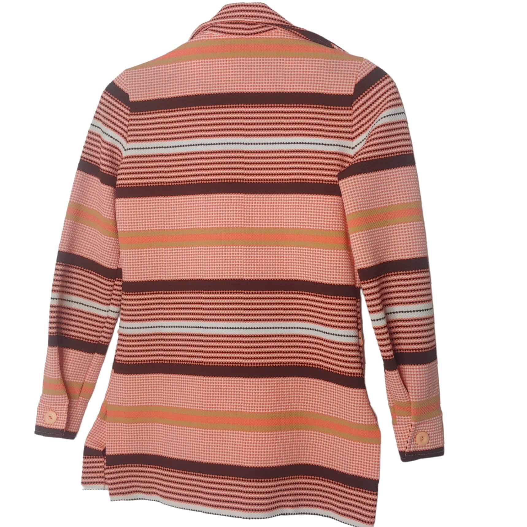 Pinko VINTAGE Trissi Blouse Shirt Women’s Small Pink Stripe Long Sleeve polyester 70s Disco Shirt Womens Small Pink White Brown 1970's Size S / US 4 / IT 40 - 4 Thumbnail