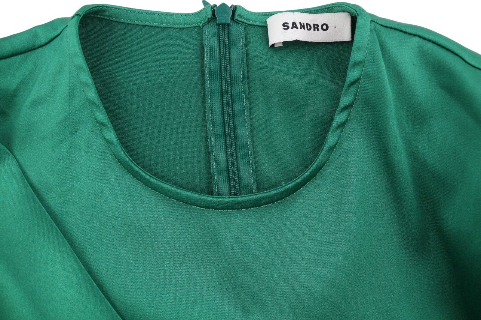 Sandro 36 S Green Ruffled Satin Effect Wrap Long Sleeve 88497 Size S / US 4 / IT 40 - 10 Thumbnail