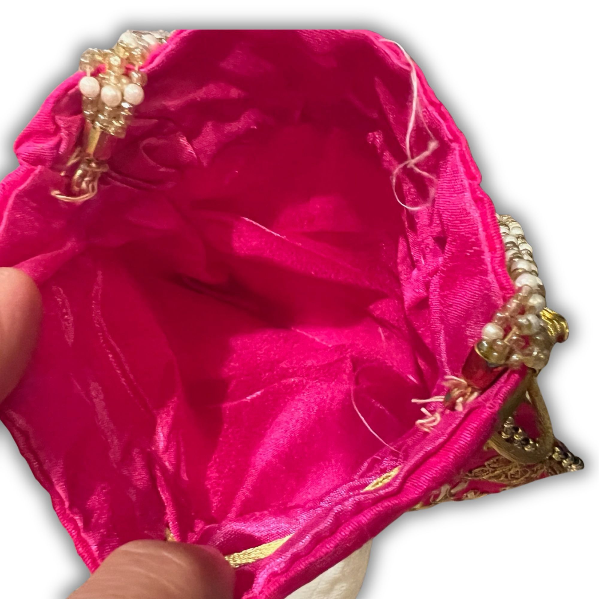 Other Indian Potli Handbag In Hot Pink With Gold Embroidery & Bead Size ONE SIZE - 4 Thumbnail