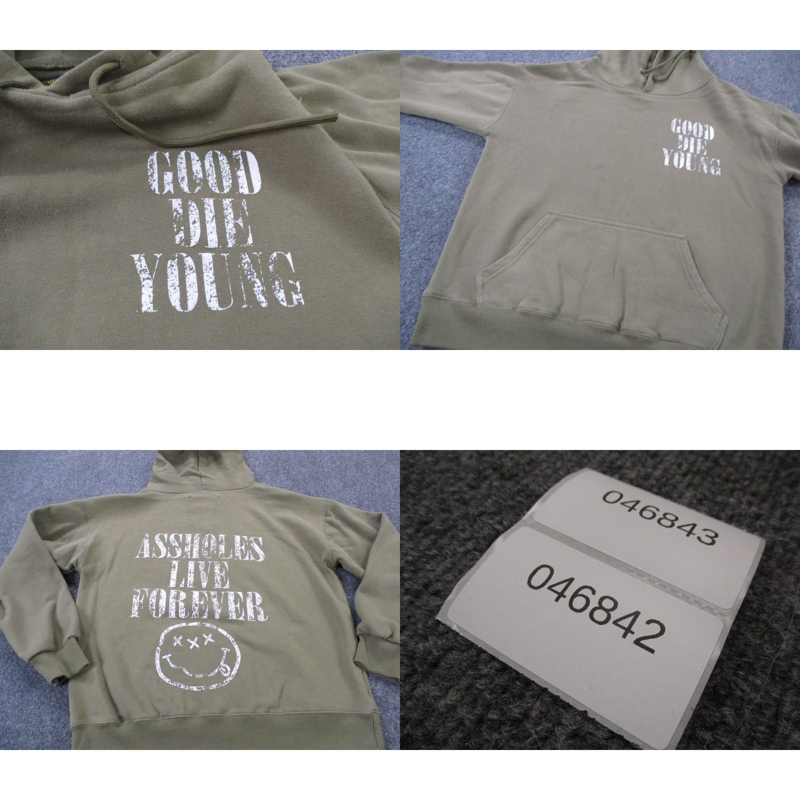Olive Assholes Live Forever Hoodie Mens M Green Logo Sweatshirt Pullover Pocketed Size US M / EU 48-50 / 2 - 8 Thumbnail