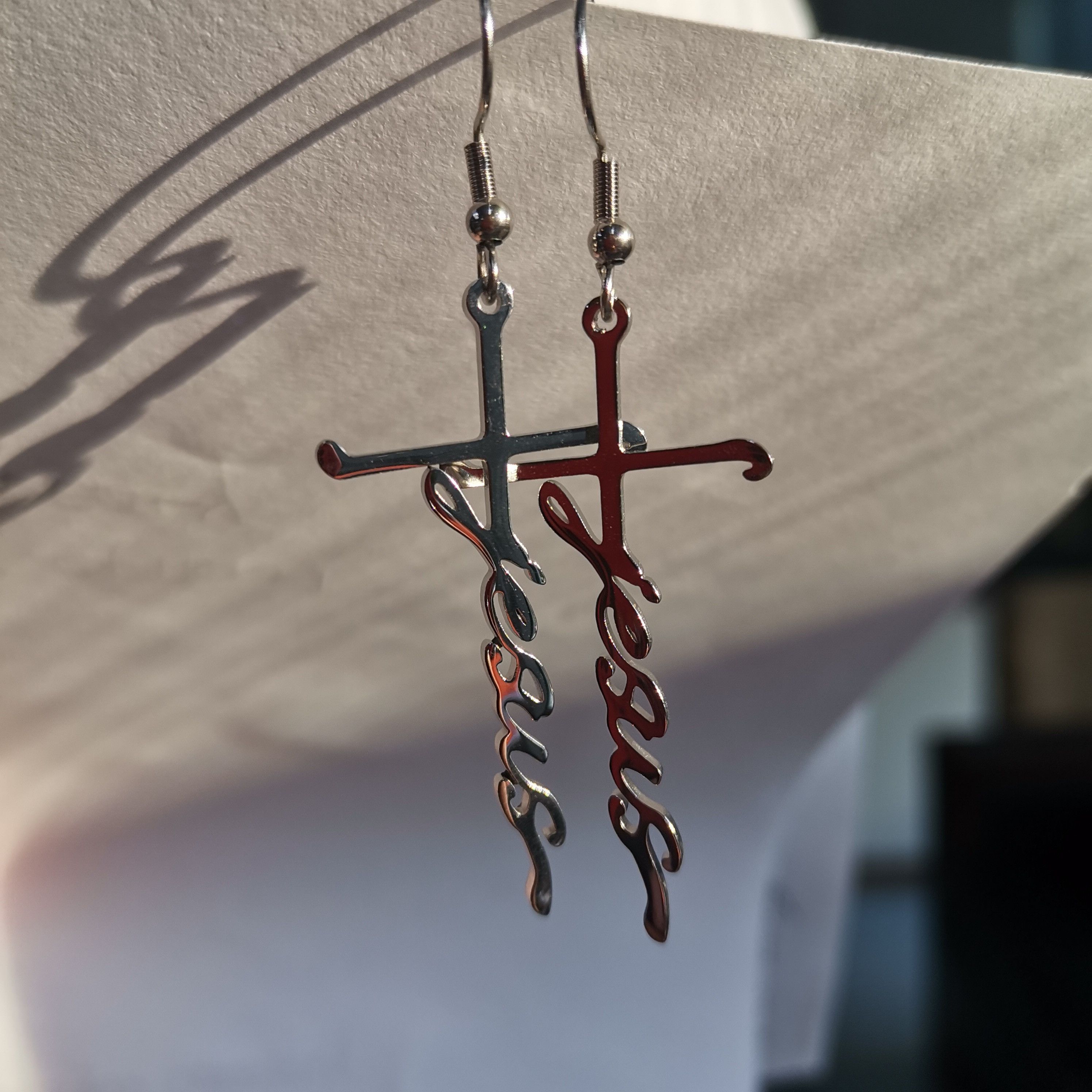 Other Silver Jesus Cross Earrings Christian Religious Jewelry Gift Size ONE SIZE - 2 Thumbnail
