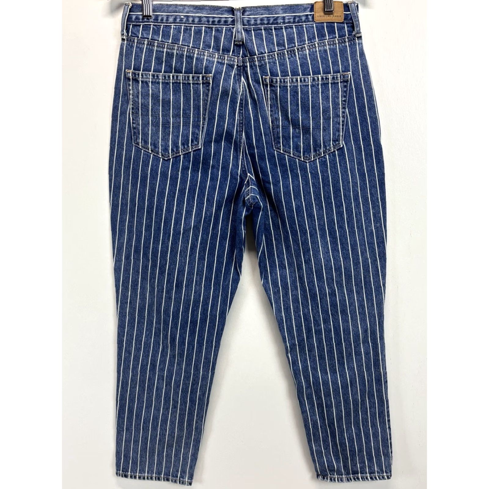 American Eagle Outfitters American Eagle Striped Mom Jeans 10 Blue Womens Size 32" / US 10 / IT 46 - 3 Thumbnail