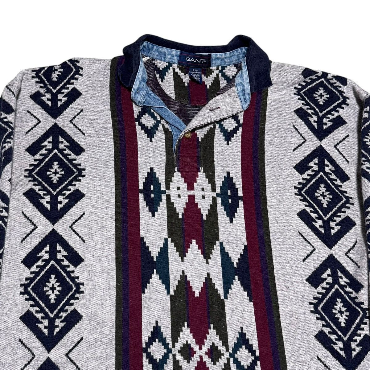 Gant × Vintage Vintage 90s Gant Aztec Printed Collared Sweatshirt Adult L Size US L / EU 52-54 / 3 - 3 Thumbnail