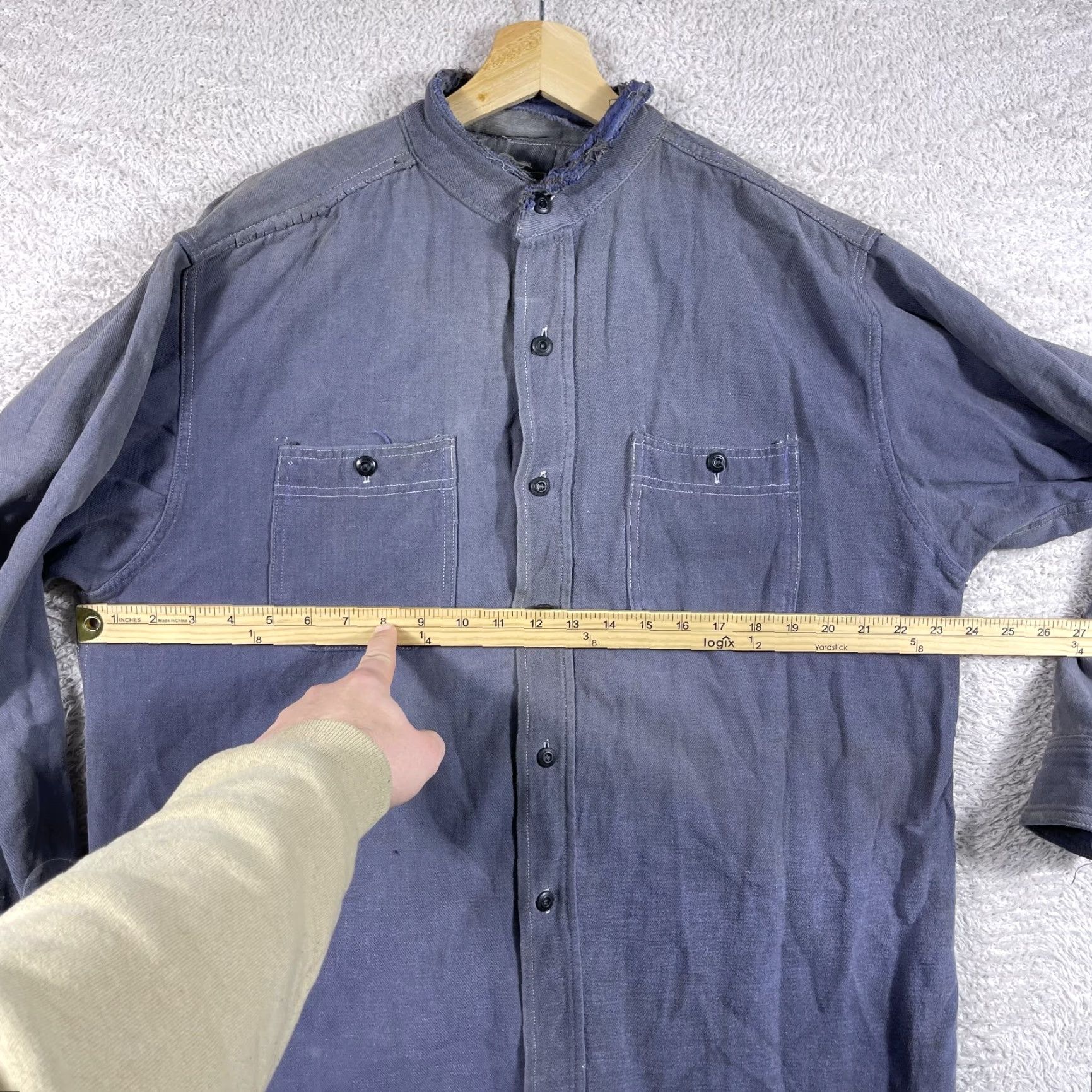 Vintage VINTAGE 1940s Work Shirt Mens Large Blue Band Collar Button Front Hercules USA Shirt Size US L / EU 52-54 / 3 - 5 Thumbnail