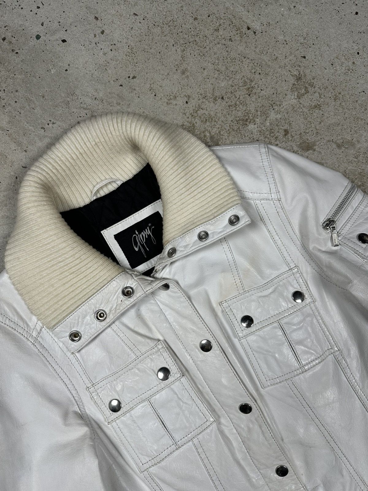 Japanese Brand Vintage Y2K Real Leather White Utility Coat Jacket Size M / US 6-8 / IT 42-44 - 11 Thumbnail