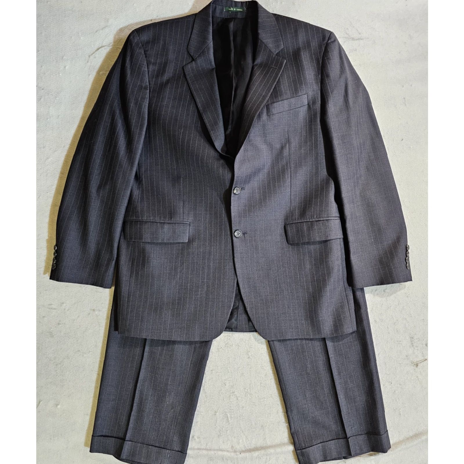 Ralph Lauren VINTAGE Lauren By RALPH LAUREN 100% Wool Grey Pin Striped 2pc Suit Mens 44 Long 38x32 Pants Size 44R - 2 Thumbnail
