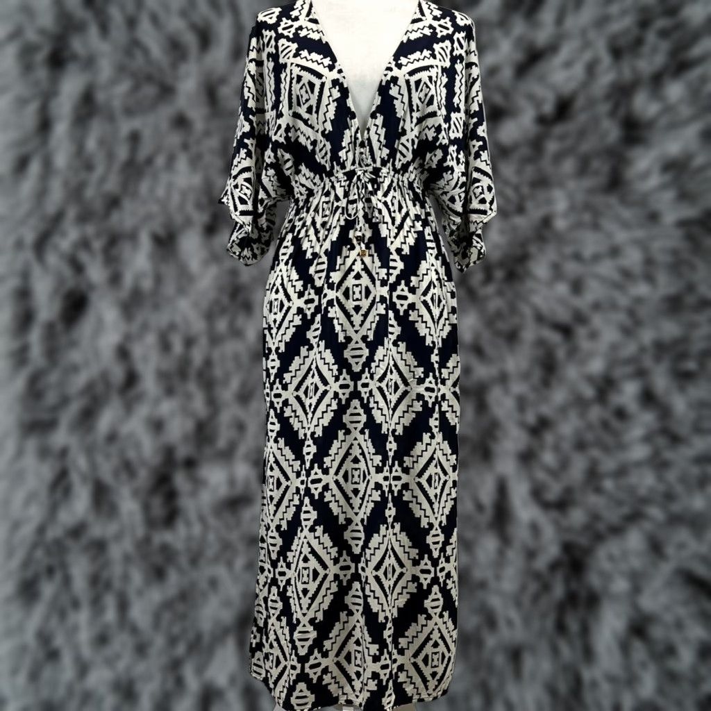 Tory Burch Tory Burch Maxi Dress, Navy & White, V-Neck, Side Slits, Long, Women's Medium Size M / US 6-8 / IT 42-44 - 1 Thumbnail