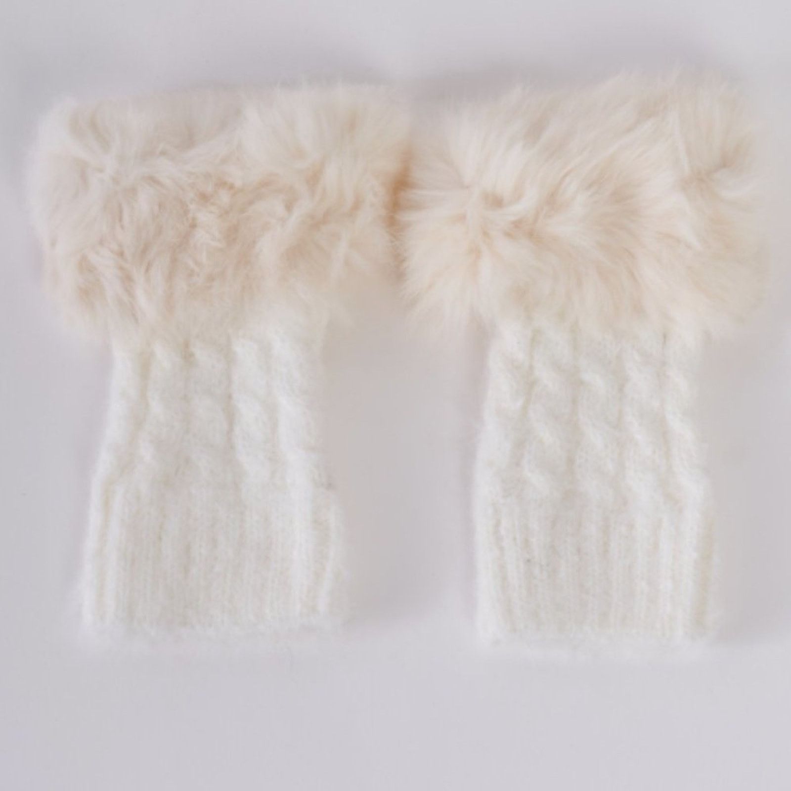 Other Ivory Knit Furry Shoe Insert Short Leg Warmers Size ONE SIZE - 3 Thumbnail