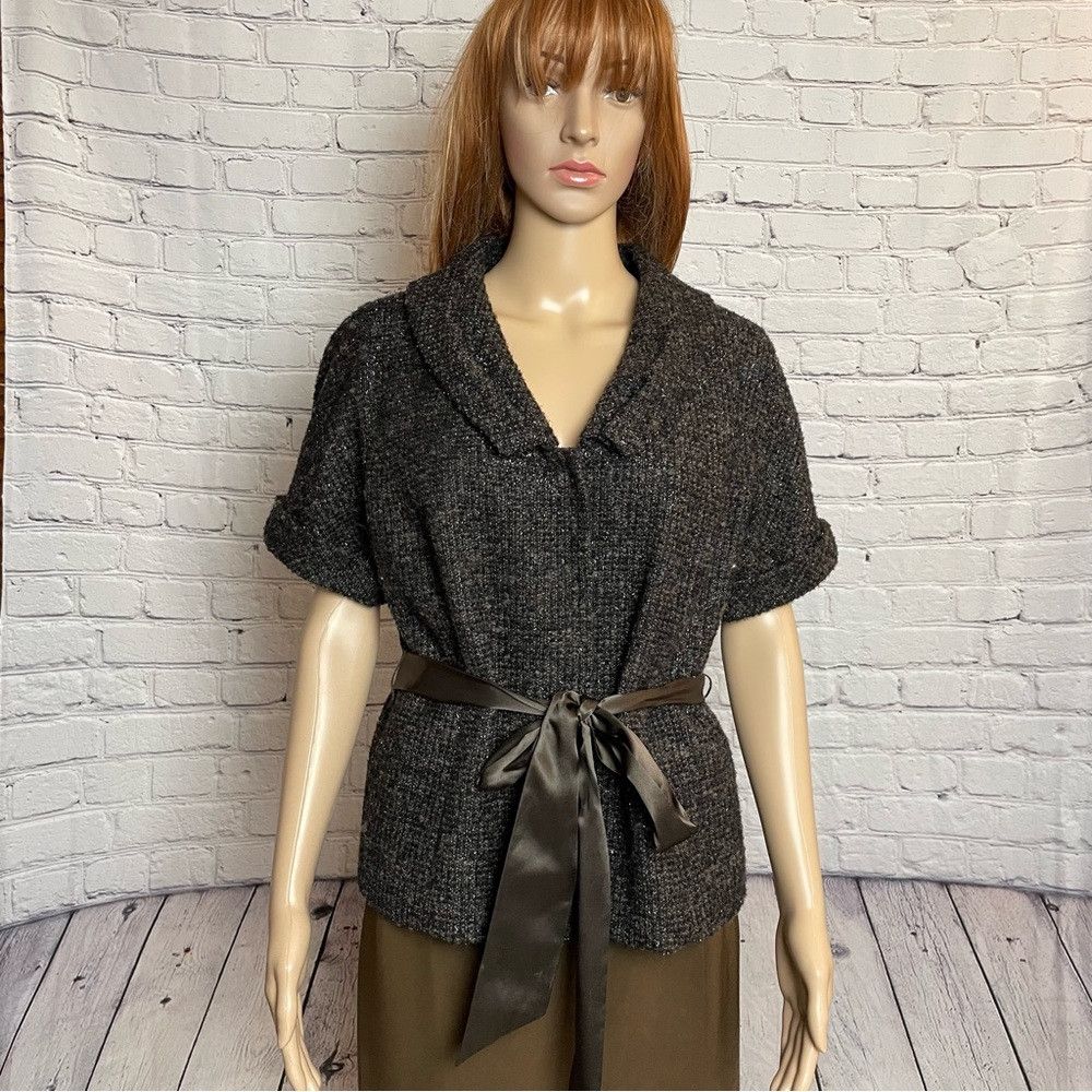 Lafayette 148 Lafayette 148 Wool Blend Short Sleeve Brown Jacket with Sat Size XL / US 12-14 / IT 48-50 - 1 Thumbnail