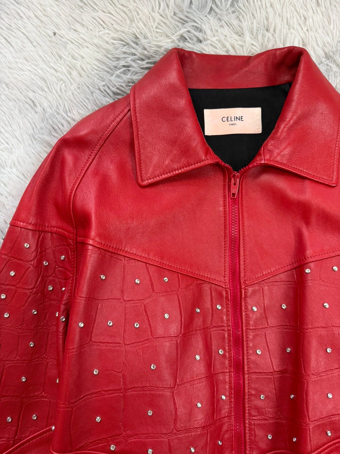 Celine Celine Red Rhinestone Leather Jacket Size US S / EU 44-46 / 1 - 5 Thumbnail