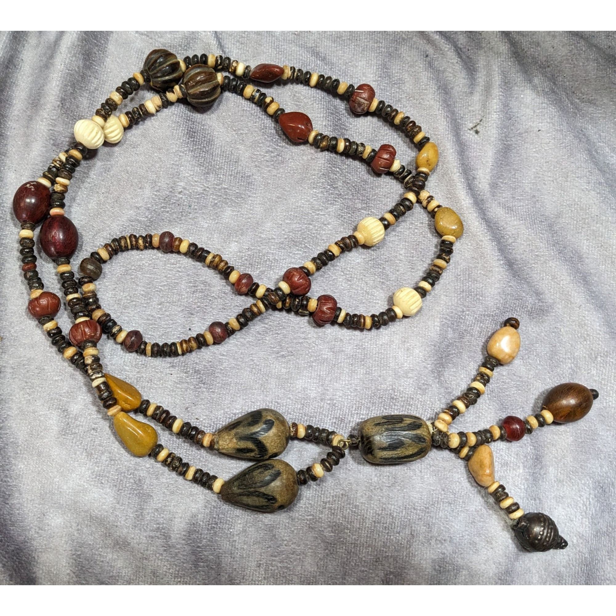 Other Vintage Ethnic Hand Carved Wood And Stone Beaded Necklace Size ONE SIZE - 7 Thumbnail