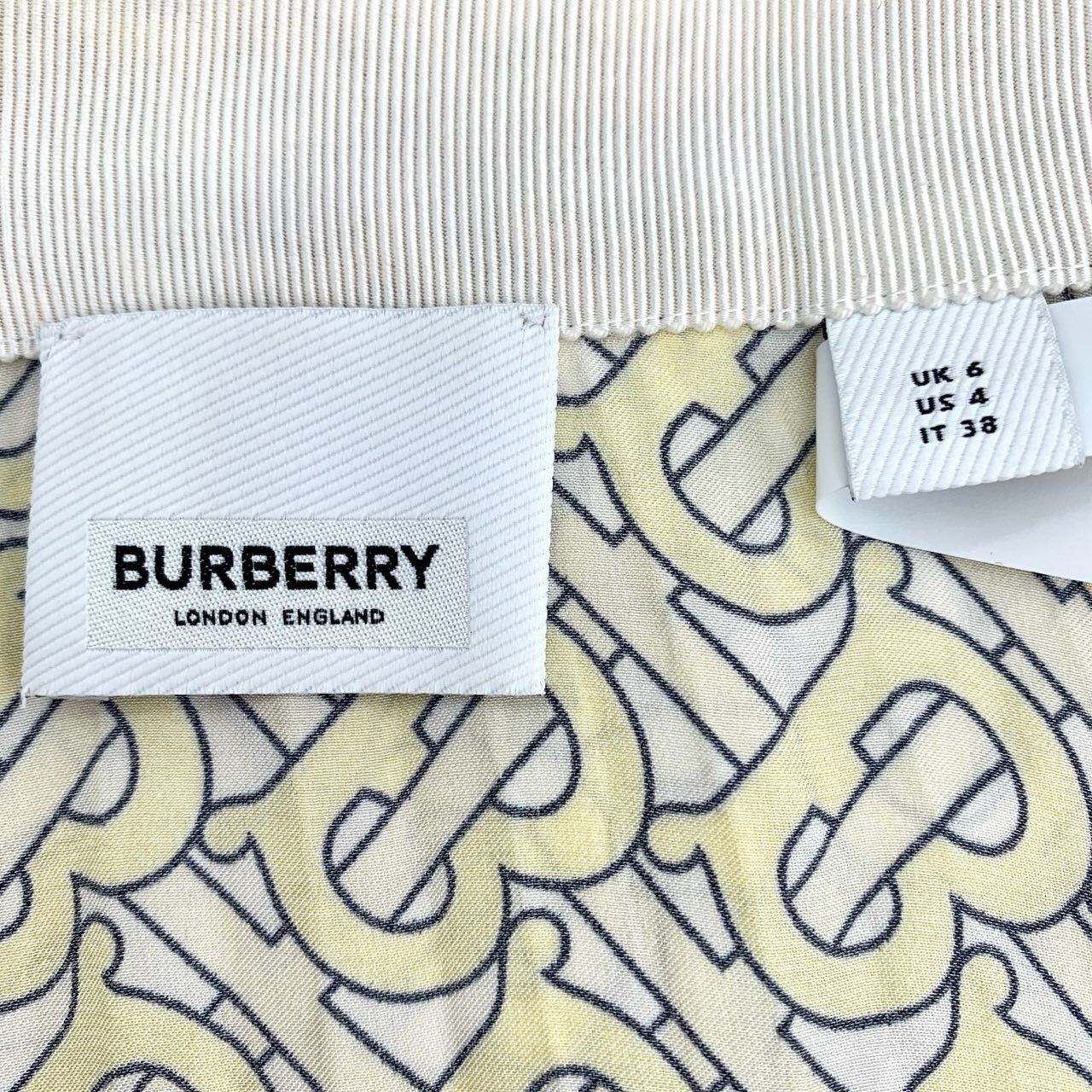 Burberry Burberry Womens Logo Print Silk Skirt Light Yellow Multi-Pan Size 38" / US 16 / IT 52 - 2 Thumbnail
