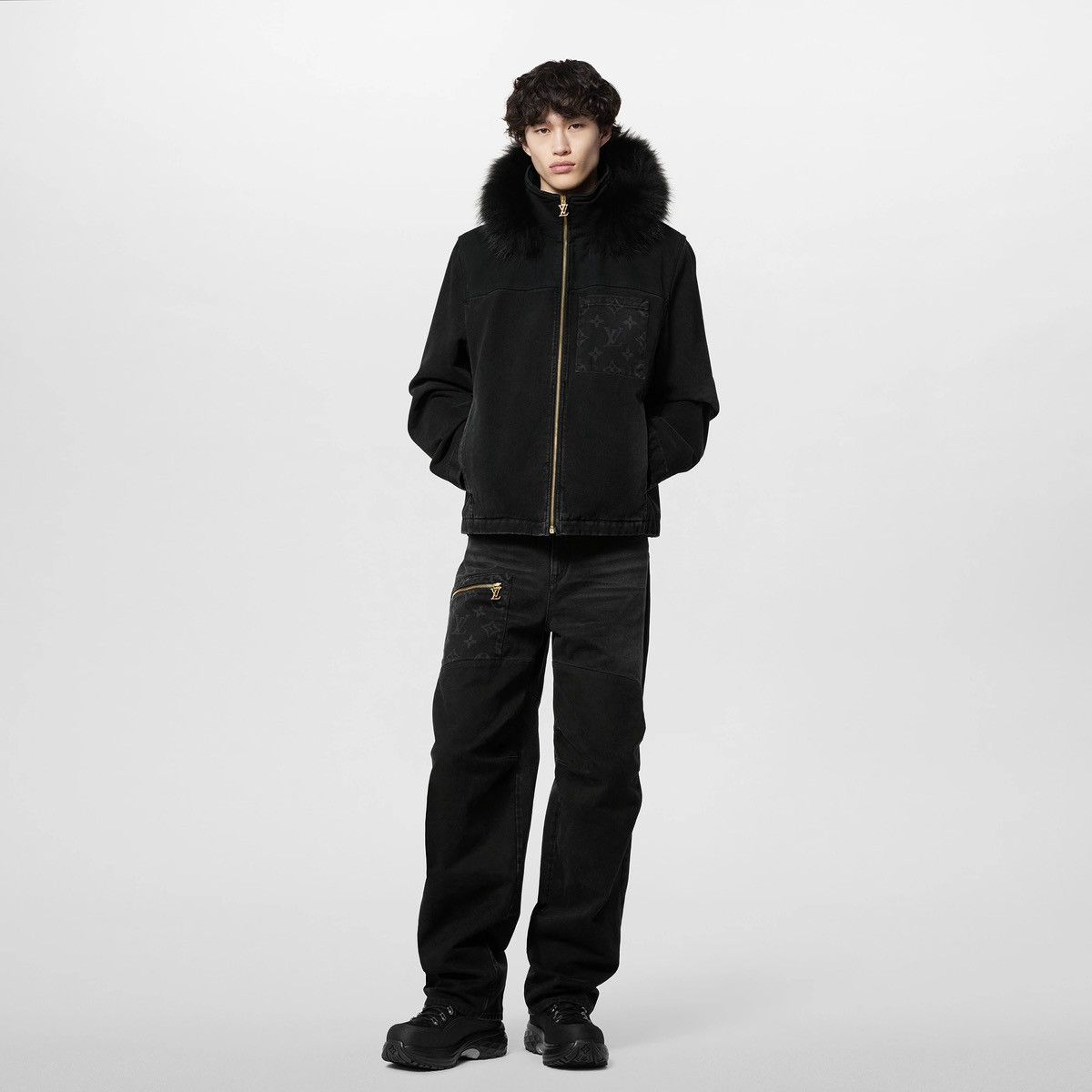 Louis Vuitton Placed Fur Hood Denim Blouson