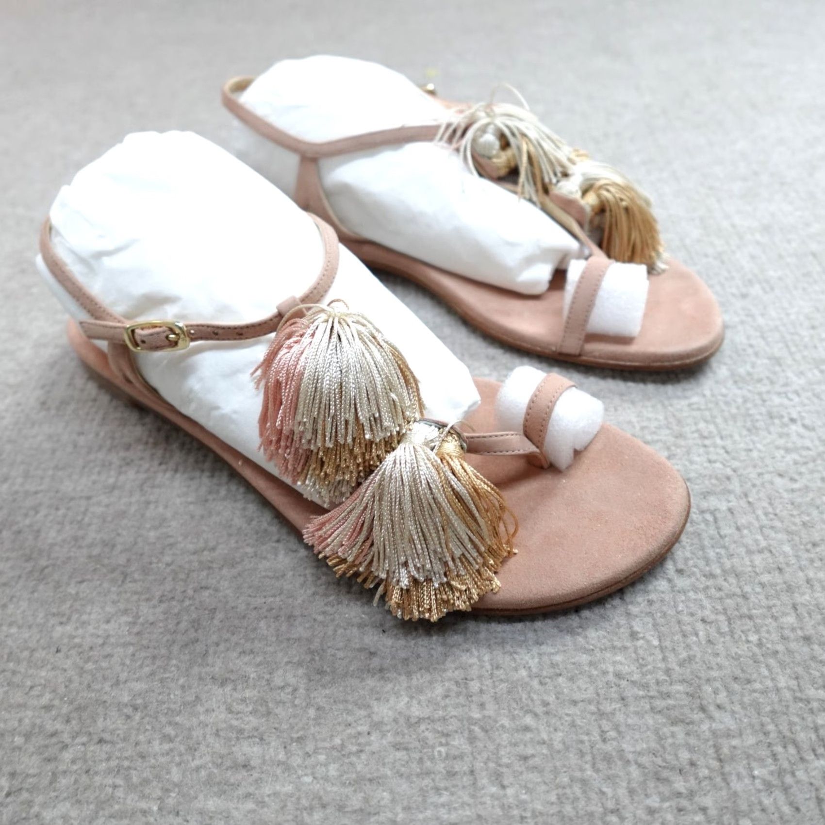 Stuart Weitzman Stuart Weitzman Sandal Womens 7.5 Pink Suede Strappy Buckle Open Toe Flat Leather Insole NEW Size US 8 / IT 38 - 3 Thumbnail