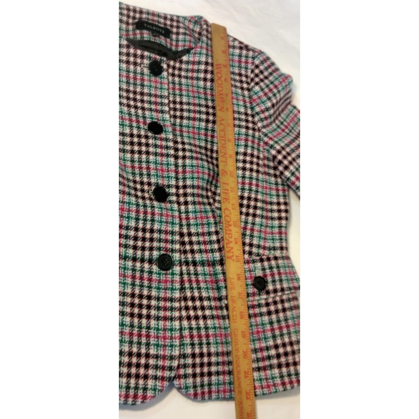 Talbots Talbots Blazer Women Size 4 Wool Blend Plaid Cream Pink Green Black Multicolor Short Jacket, Four-Button, Single-Breasted, Professional, Women Size S / US 4 / IT 40 - 6 Thumbnail