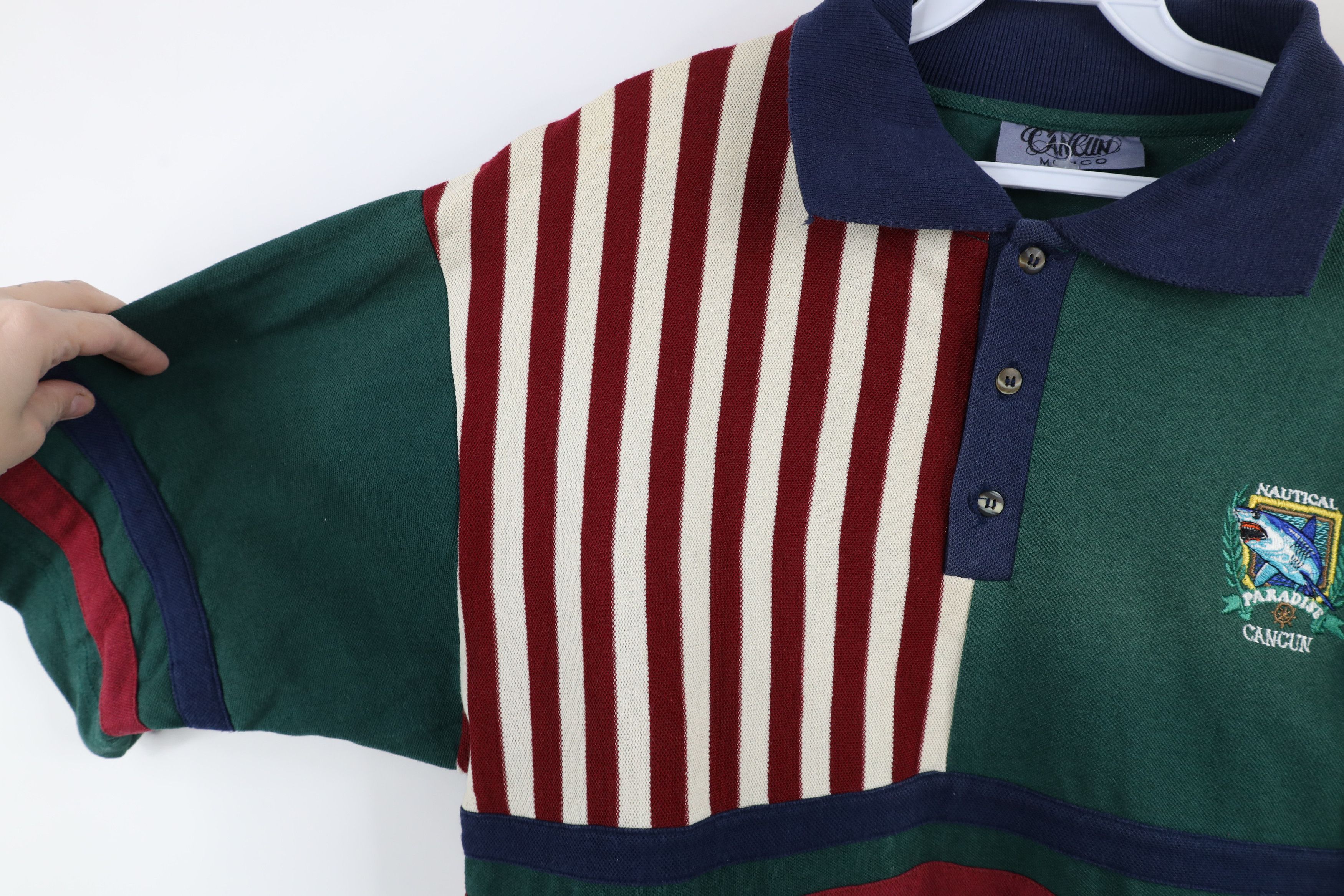 Vintage Vintage 90s Streetwear Cancun Shark Striped Polo Shirt Size US XL / EU 56 / 4 - 5 Thumbnail
