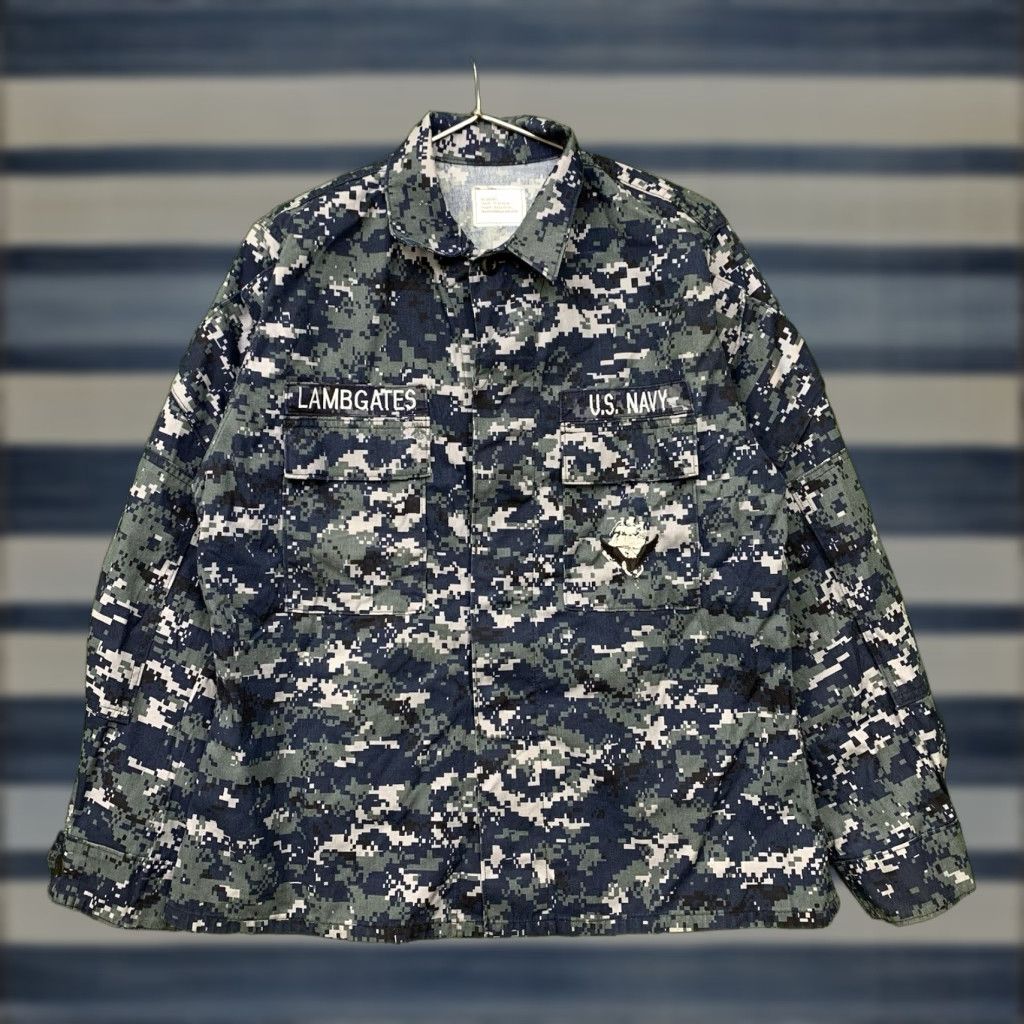 Vintage VINTAGE US Navy Jacket Blue Camouflage 39 Short Regular Jacket Shirt Lightweight Nylon Canvas Military Jacket Mens Regular 90s Army Size US M / EU 48-50 / 2 - 1 Thumbnail