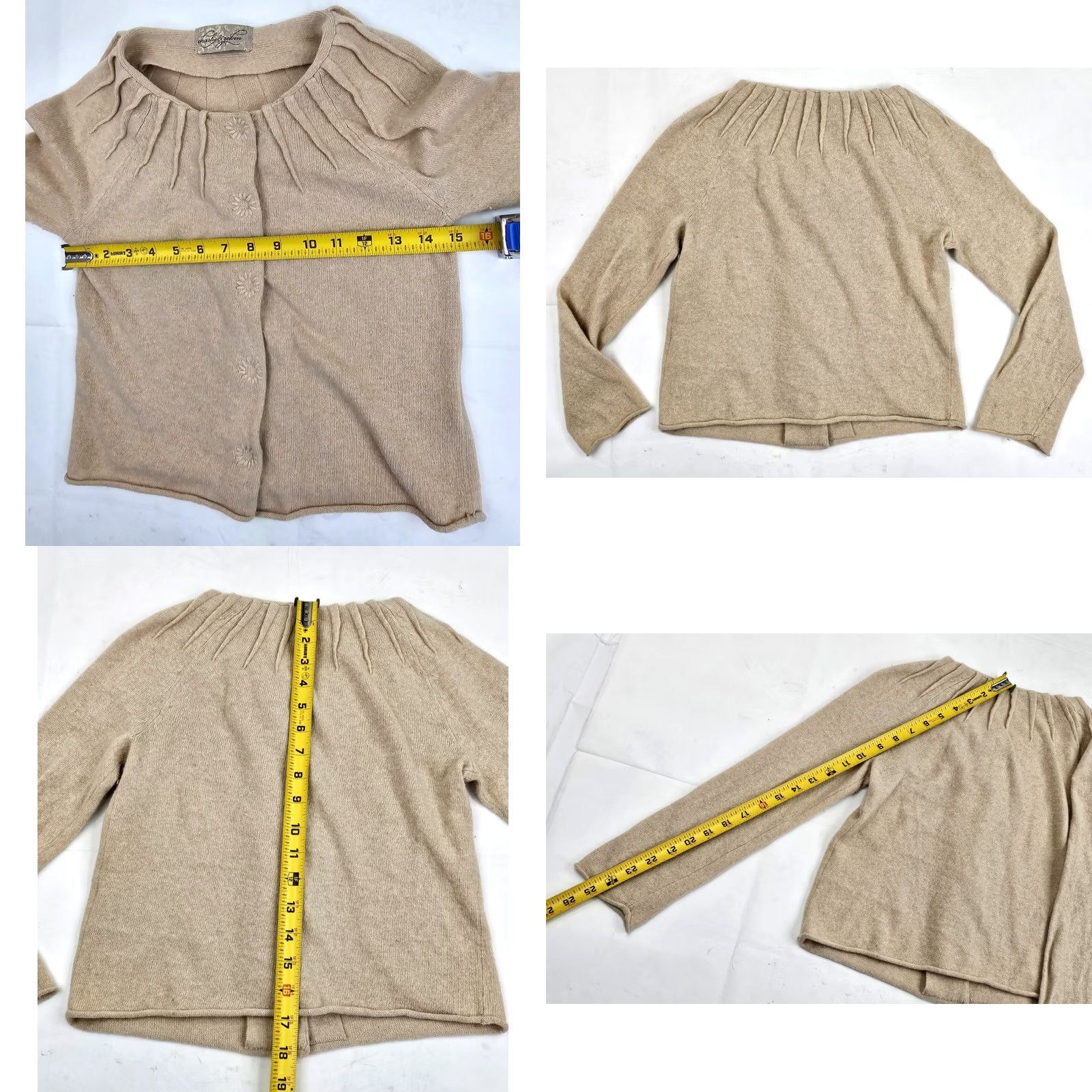 Vintage Charlie & Robin Cardigan Women XS Beige Wool Rabbit Hair Cashmere Blend Snap Button V-Neck Long Sleeve Sweater Size XS / US 0-2 / IT 36-38 - 8 Thumbnail