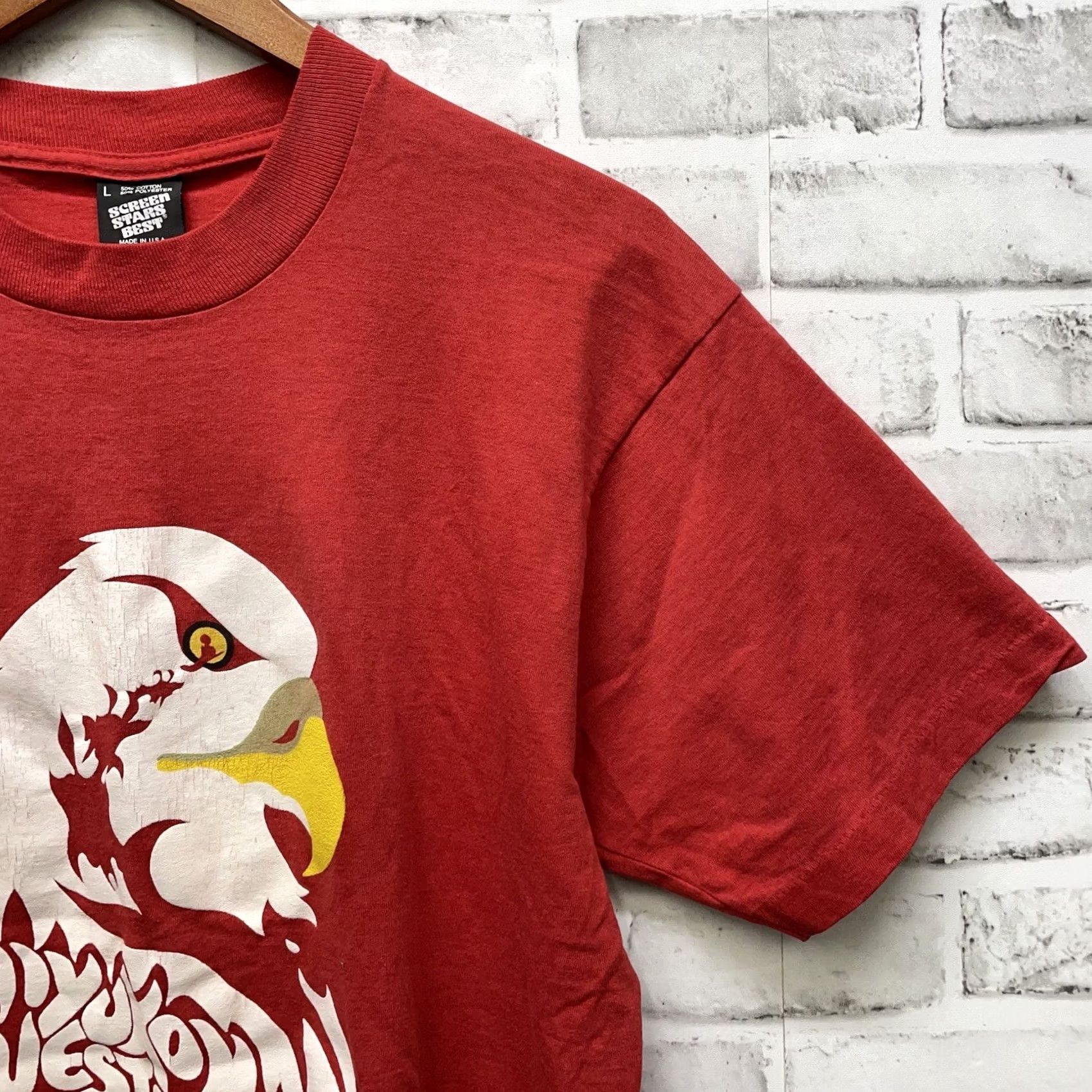 Vintage VTG Screen Stars Best T-Shirt Mens L Red Eagle Checkpoint USA Cotton Blend Shirt Size US L / EU 52-54 / 3 - 2 Thumbnail