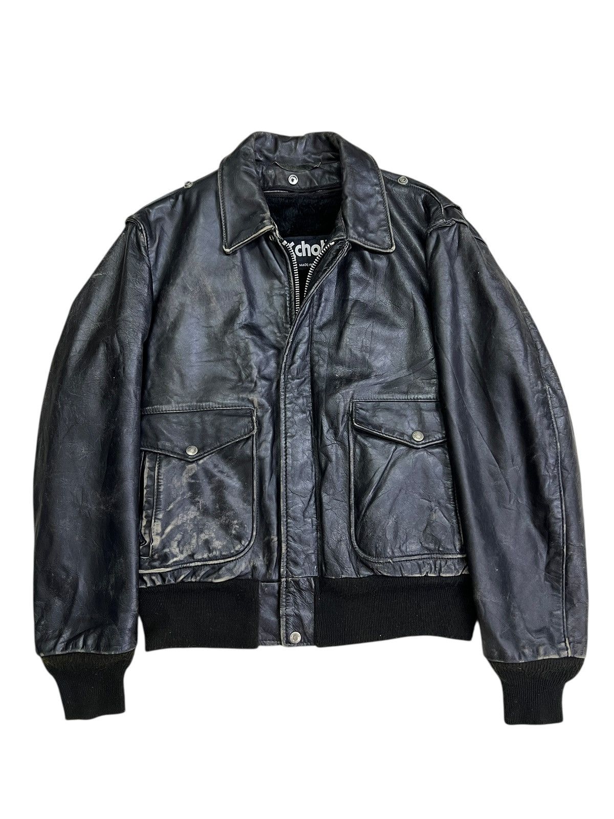 Schott 💥 1970s SCHOTT TYPE A-2 TOPGUN BLACK LEATHER JACKET Size US L / EU 52-54 / 3 - 3 Thumbnail