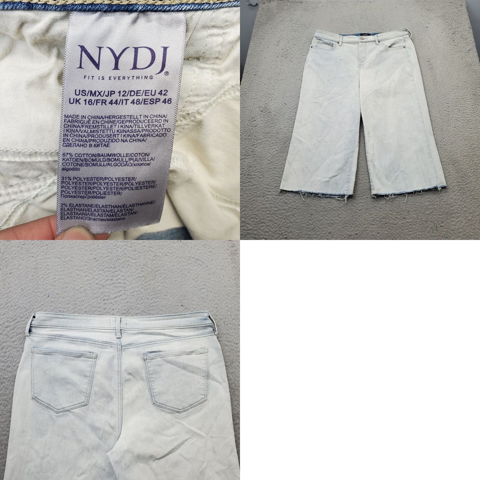 NYDJ NYDJ Womens Jeans 12 Crop Light Wash Blue Denim Regular Fit Flat Front Wide Leg Size 34" / US 12 / IT 48 - 8 Thumbnail