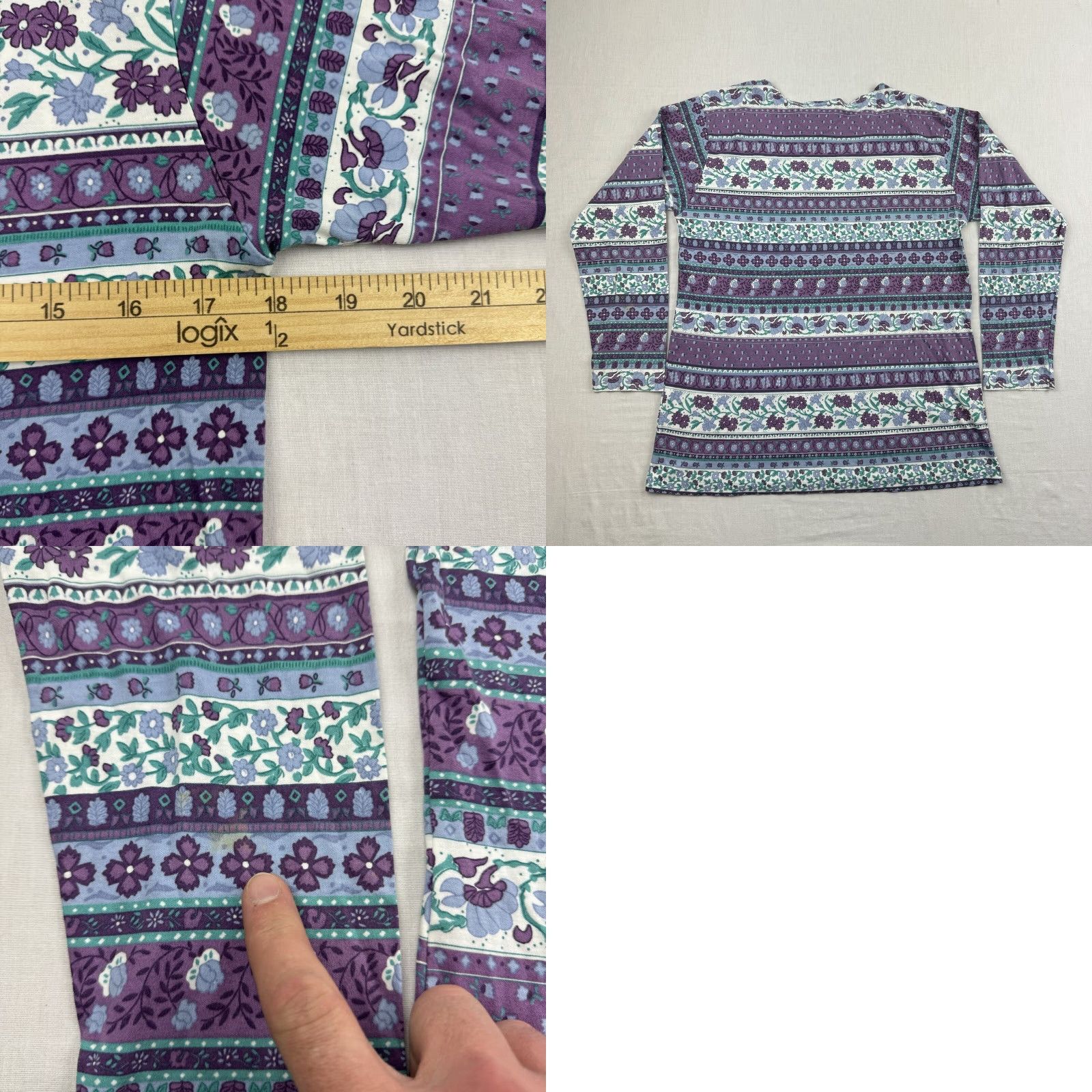 Vintage VINTAGE L.L.Bean Shirt Womens M Purple Floral Striped 90s USA Long Sleeve Top Adult Female Size M / US 6-8 / IT 42-44 - 8 Thumbnail