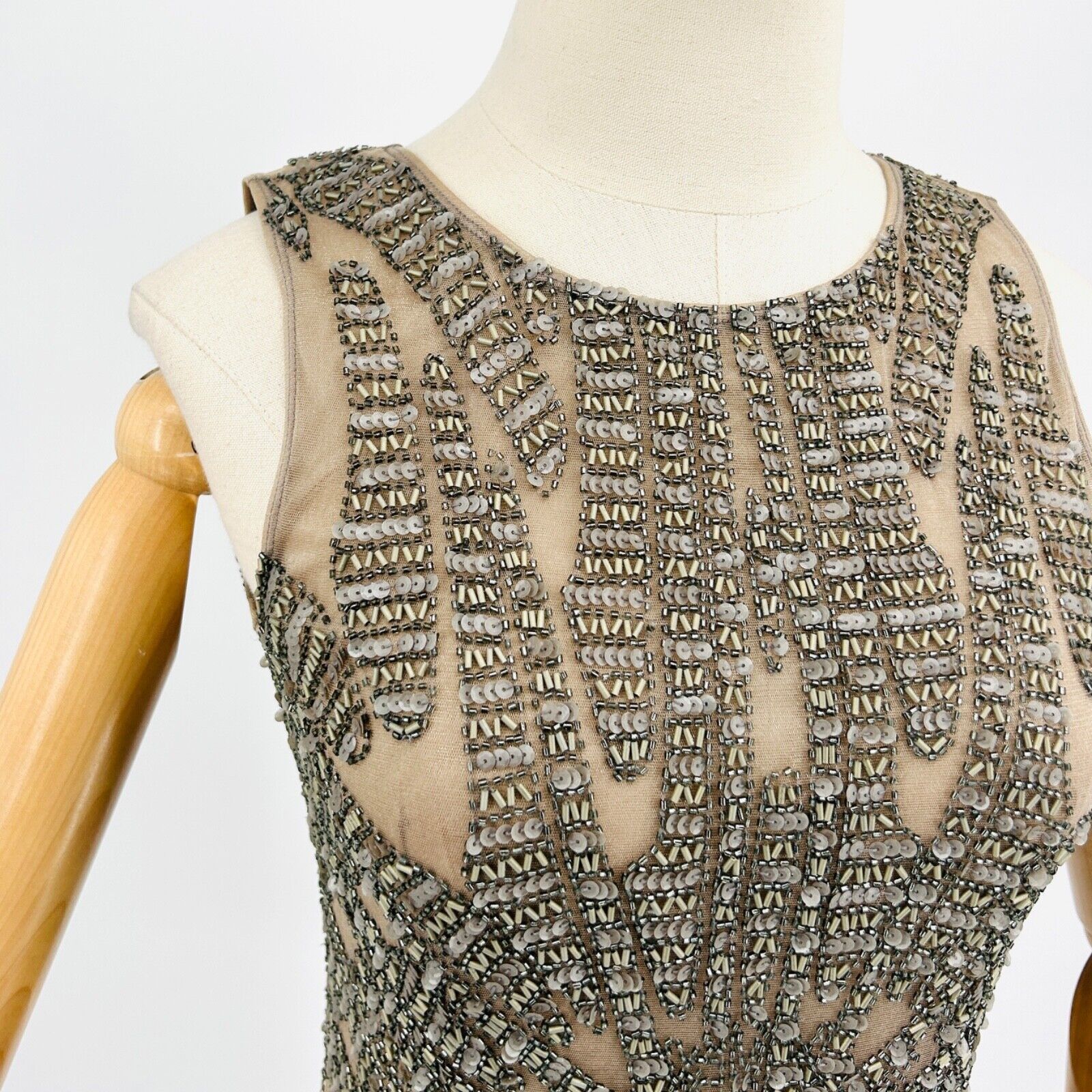 Other Vintage Y2K Farah Khan Silver Beaded Sequin Cocktail Dress Size S / US 4 / IT 40 - 2 Thumbnail