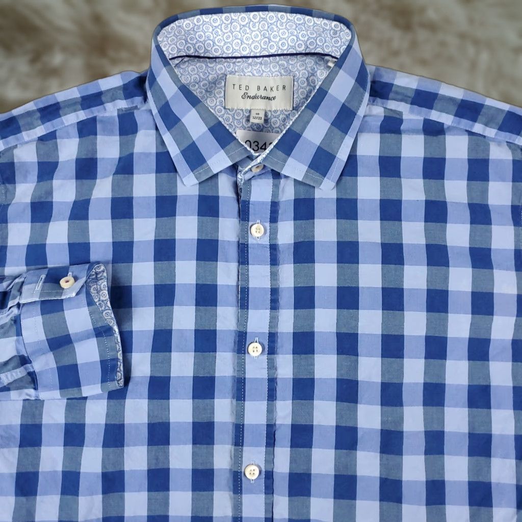 Ted Baker Ted Baker Shirt Mens 16 Blue Check London Casual Button Up Long Sleeve Size US L / EU 52-54 / 3 - 1 Thumbnail