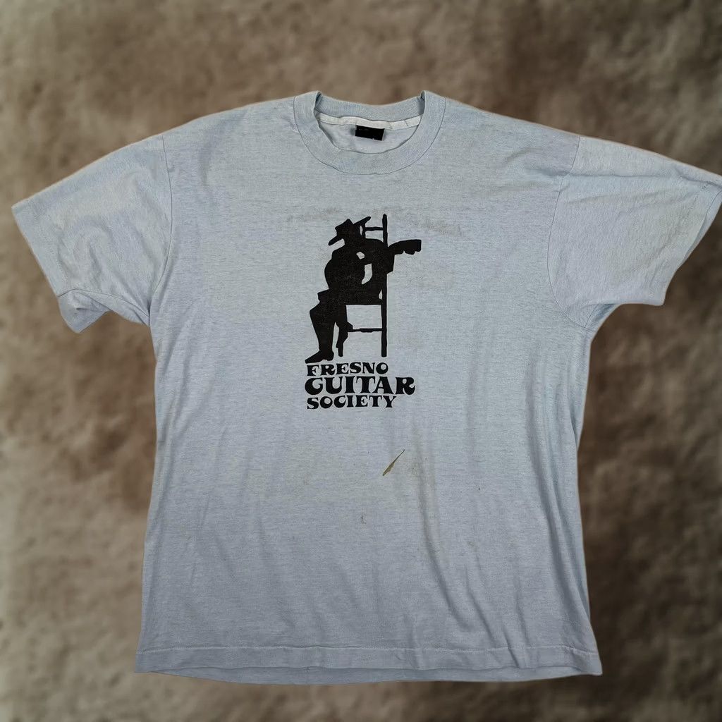 Vintage VINTAGE Fresno Guitar Society T-Shirt Mens XL Blue Screen Stars Best Shirt Men XL Blue Guitar Society Graphic Print 90s Theme Best Size US XL / EU 56 / 4 - 1 Thumbnail