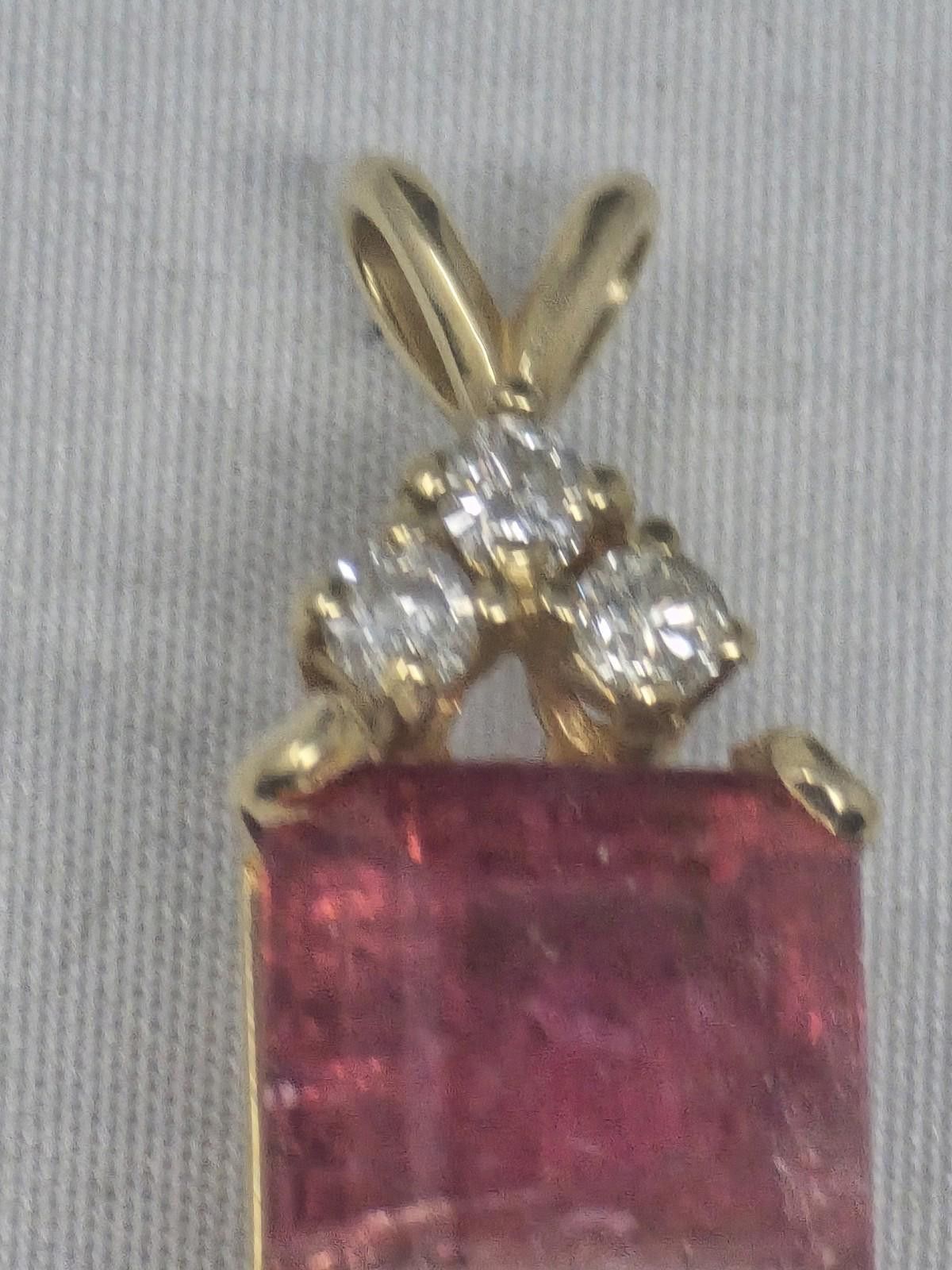 The Unbranded Brand 14k Gold 5ct Natural Rubellite Pink Tourmaline Diamond Pend Size ONE SIZE - 4 Thumbnail