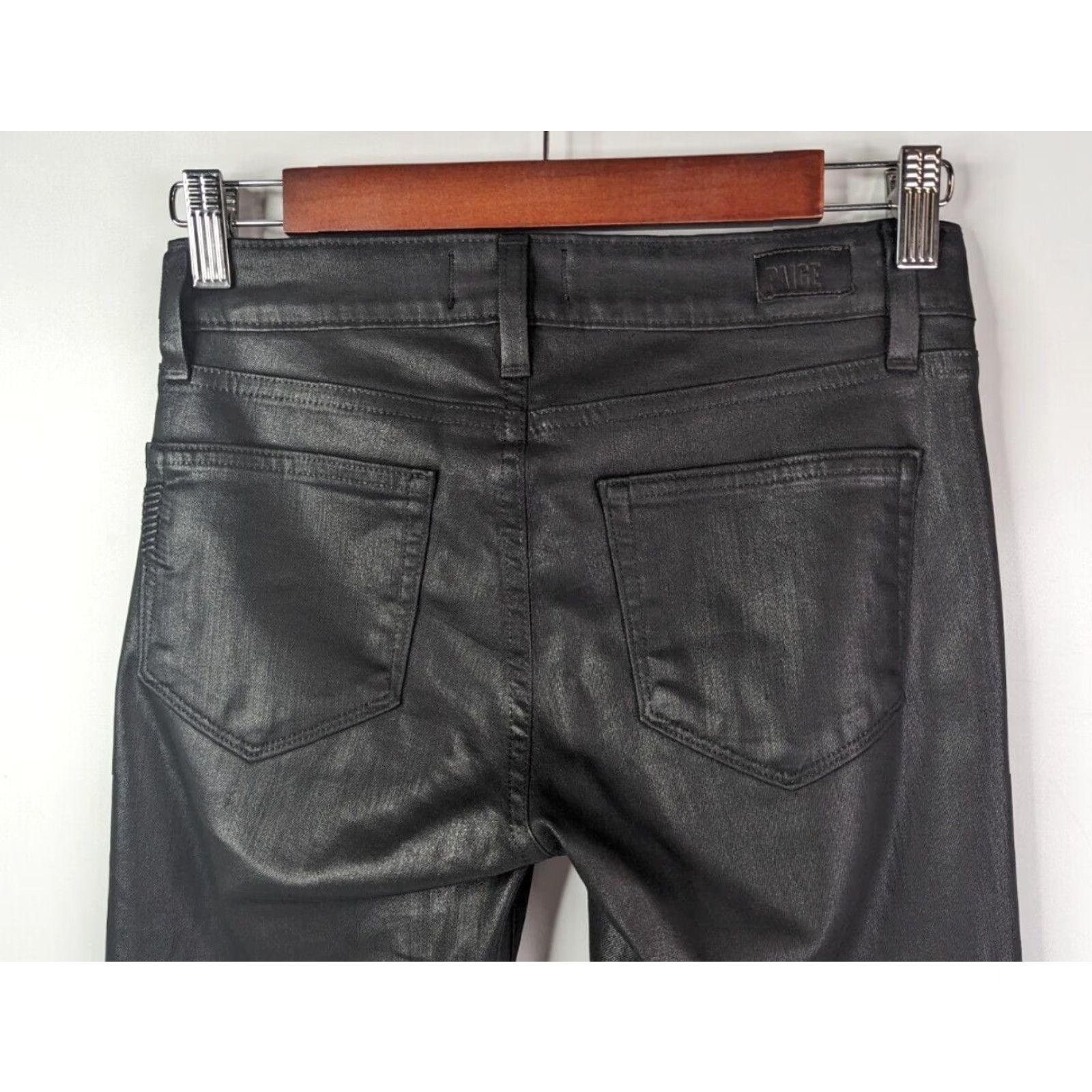 Paige PAIGE Verdugo Ankle Jeans Coated Black Silk Pants Women's Size 25 Lyocell Jeans Coated Black Silk Pants Women's 25 Paige Verdugo Black Size 42" / US 20 - 5 Thumbnail