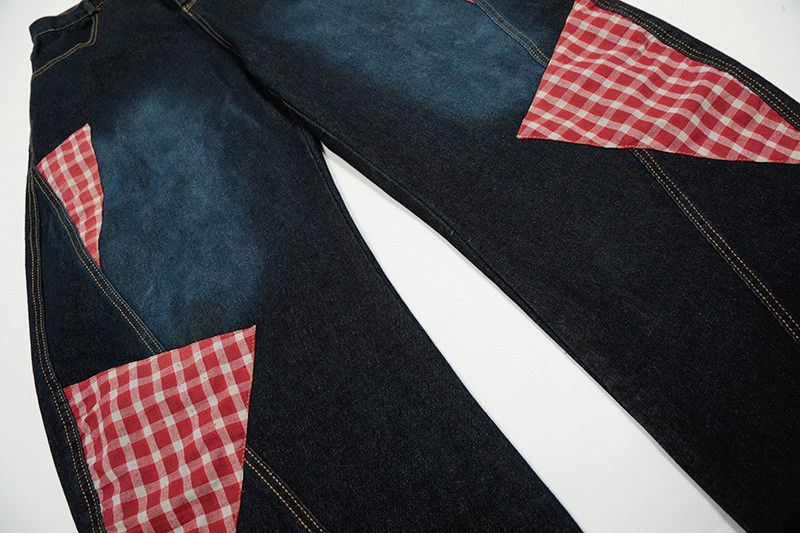 Jean American-Style Plaid-Embroidered Patchwork Jeans Size US 32 / EU 48 - 4 Thumbnail