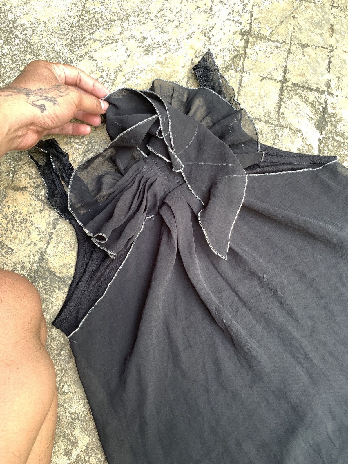 Japanese Brand y2k Unknown Butterfly Bowtie Black Ruffle Sequin Tanktop Size S / US 4 / IT 40 - 6 Thumbnail